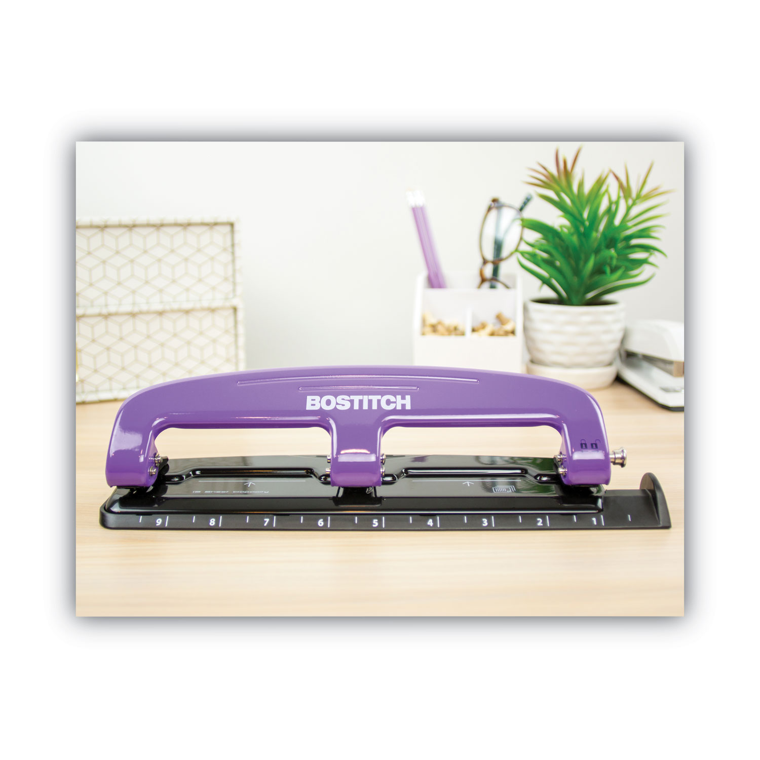 EZ Squeeze Three-Hole Punch, 12-Sheet Capacity, Purple-Black