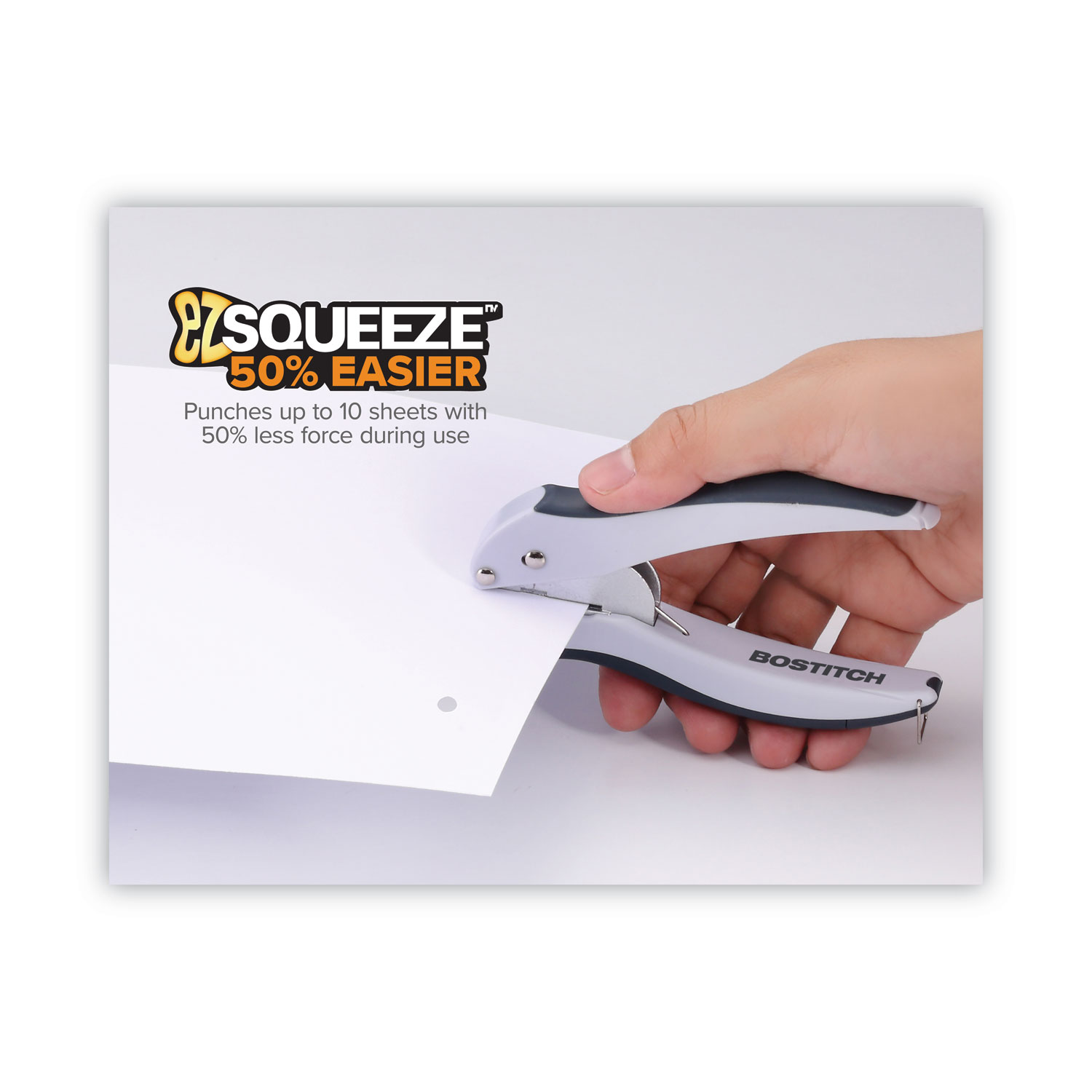 10-Sheet EZ Squeeze One-Hole Punch, 1/4 Hole, Gray