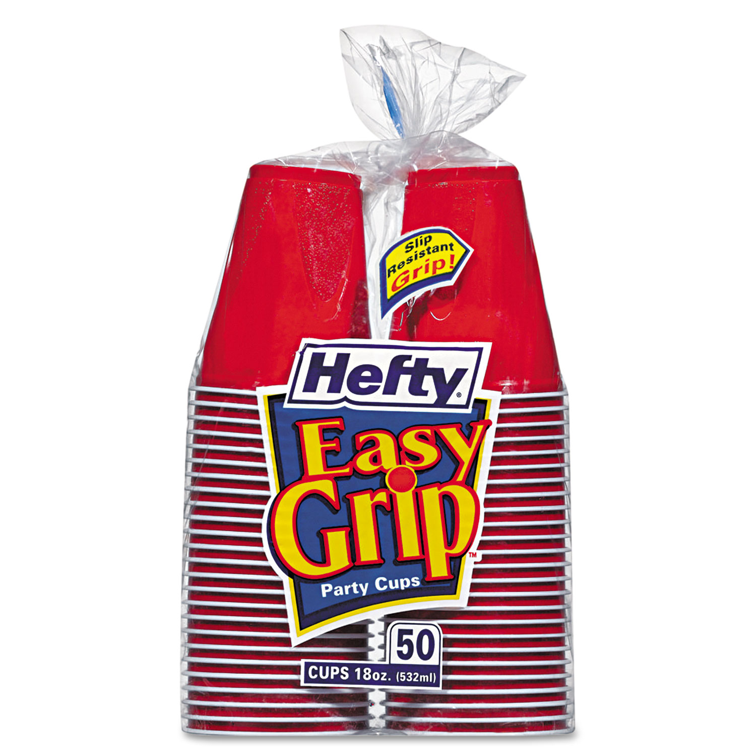  Hefty C21999 Easy Grip Disposable Plastic Party Cups, 18 oz, Red, 50/Pack (RFPC21999) 