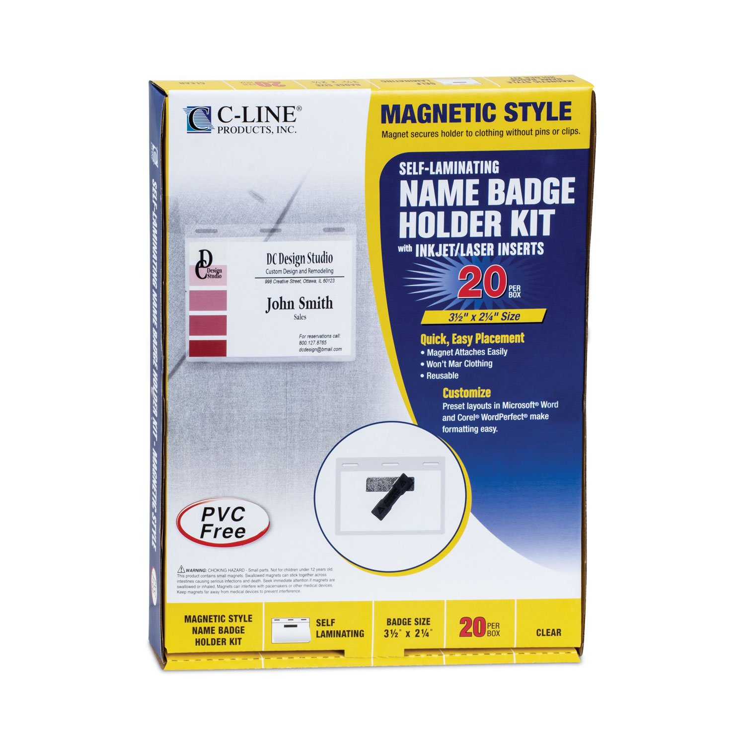 Deluxe Clear Badge Holder W/Garment-Safe Clips, 2.25 X 3.5, White Insert,  50/Box