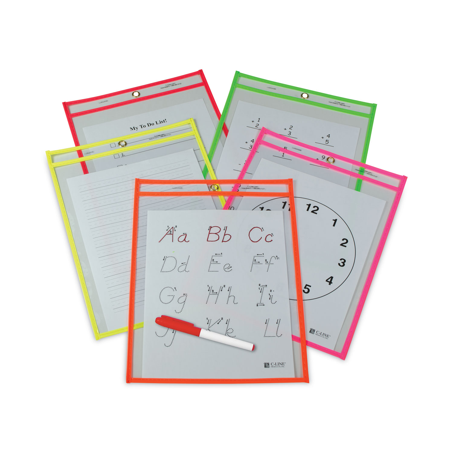C Line Reusable Dry Erase Pockets 9 x 12 Assorted Primary Colors Pack Of 25  - Office Depot