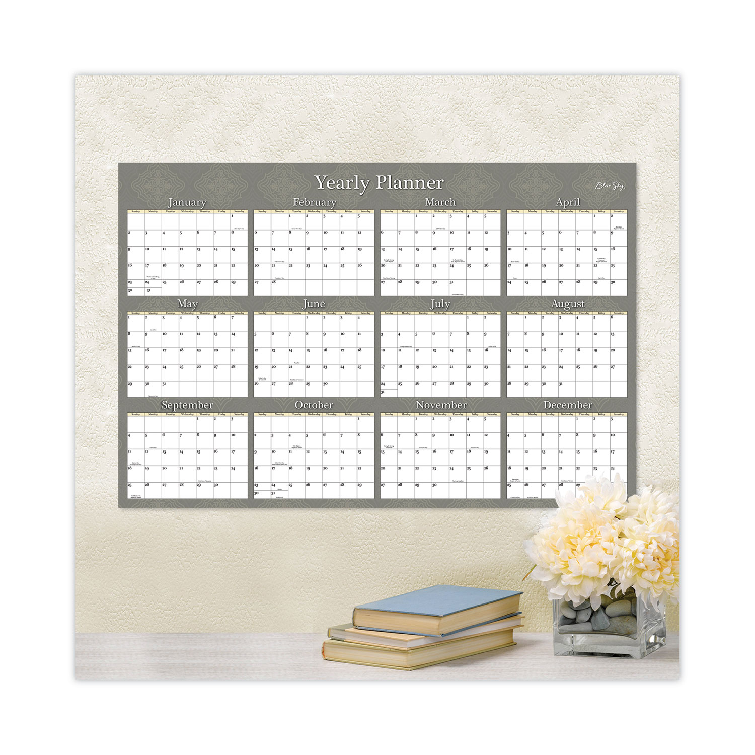 Adrianna Laminated Erasable Wall Calendar, 36 x 24, White/Taupe Sheets
