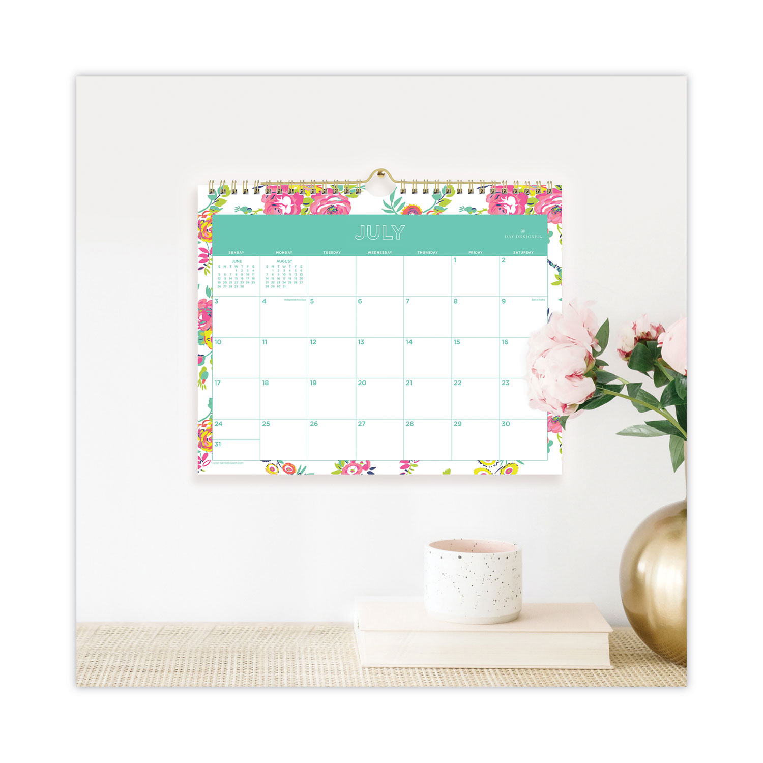 11 x 8.75 Peyton White Floral Twin Wire Binding Day Designer for Blue Sky 2019-2020 Academic Year Monthly Wall Calendar 