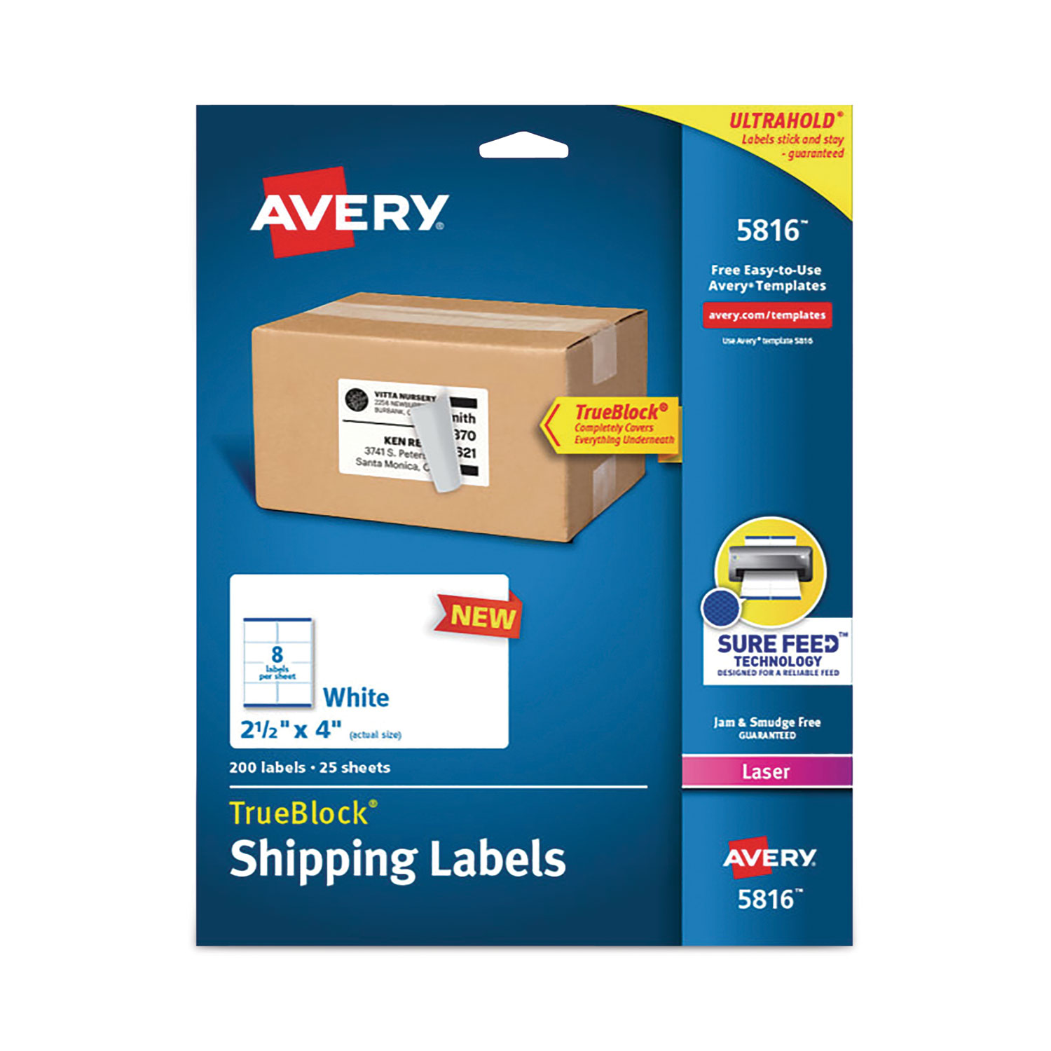 Avery® Shipping Labels with TrueBlock Technology, Laser Printers, 2.5 x