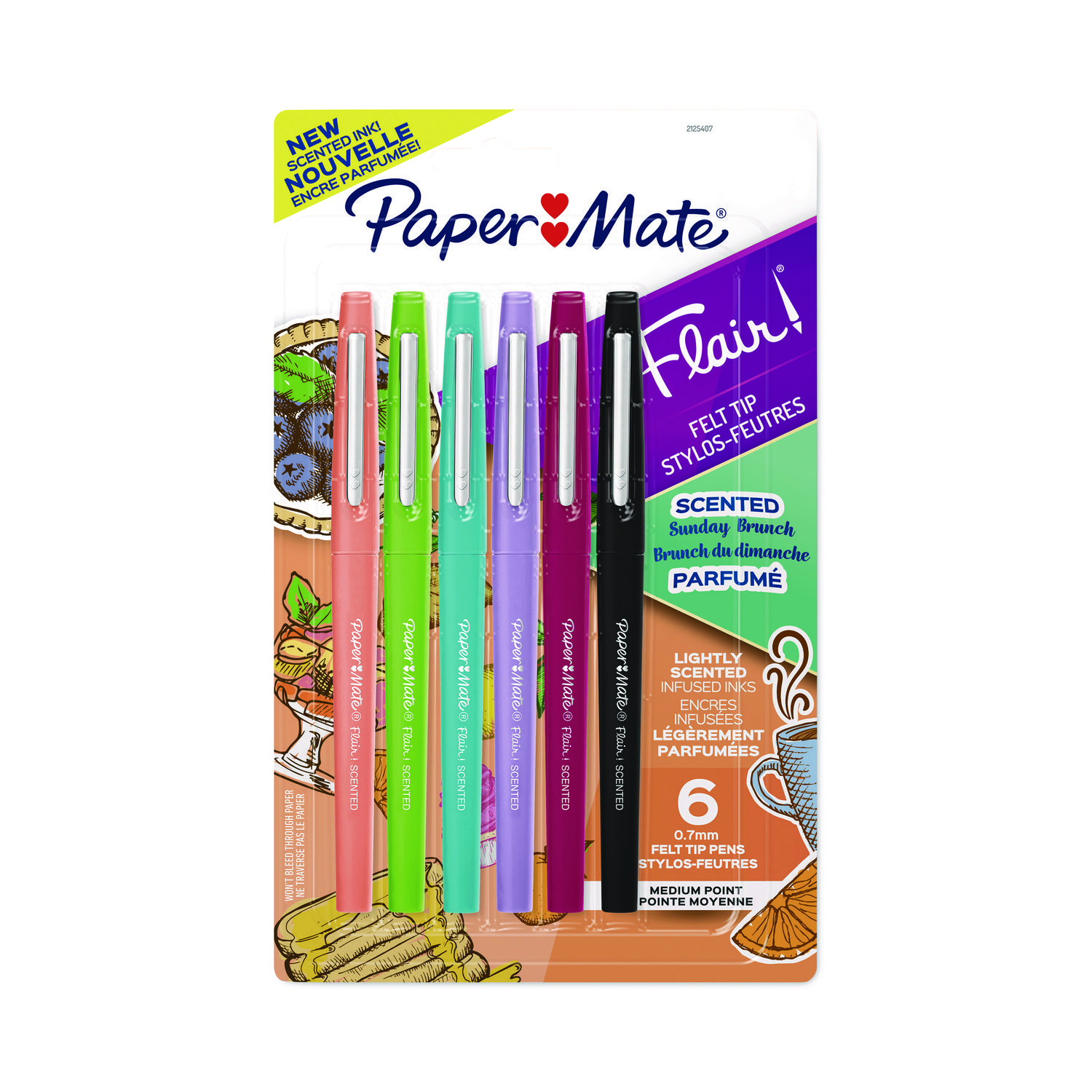 Flair Scented Felt Tip Porous Point Pen, Stick, Medium 0.7 mm, Assorted Ink and Barrel Colors, 6/Pack