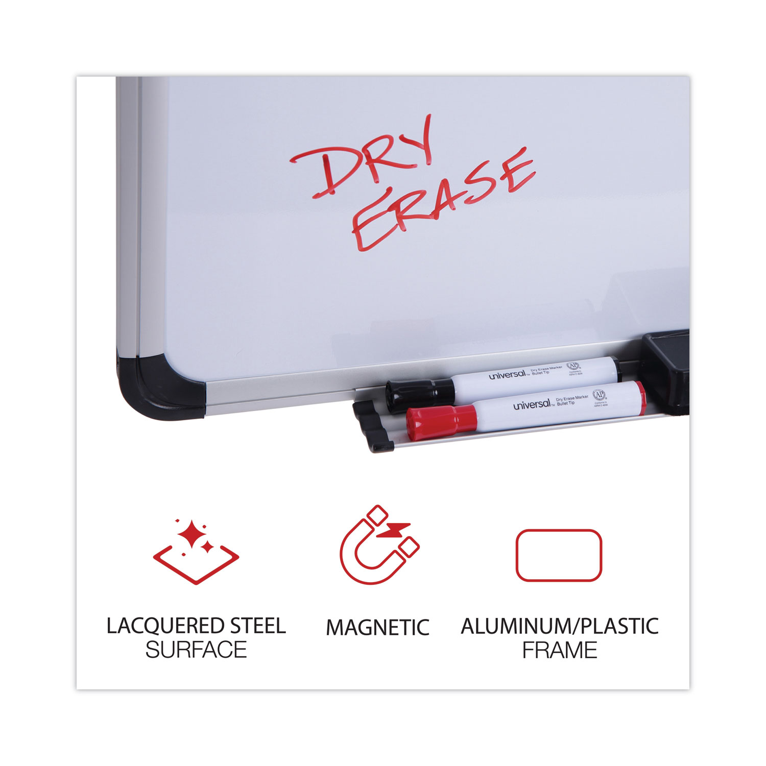 Universal Magnetic Steel Dry Erase Board 48 x 36 White Aluminum Frame