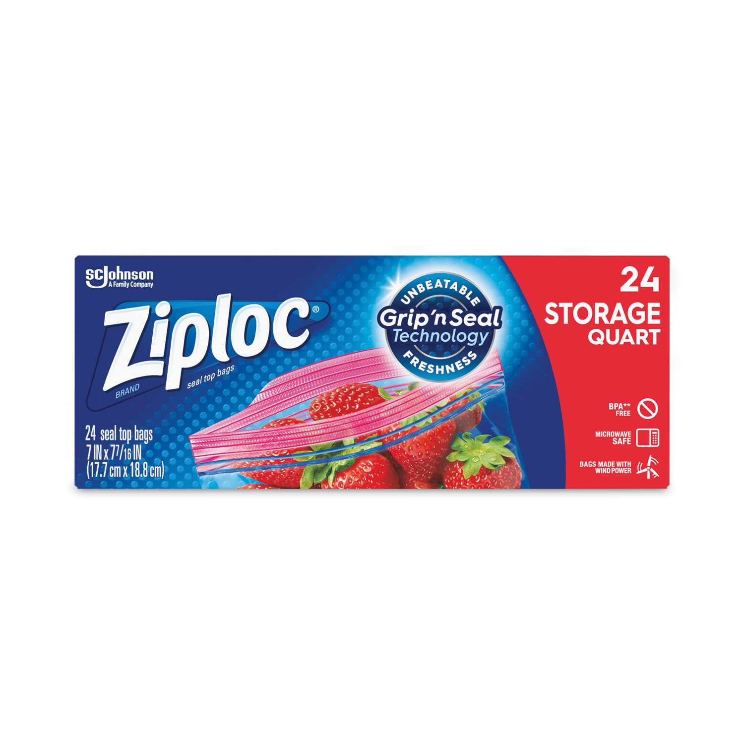 Ziploc Seal Top Bags, 1 qt, 7.44 x 7, Clear, 100/Box