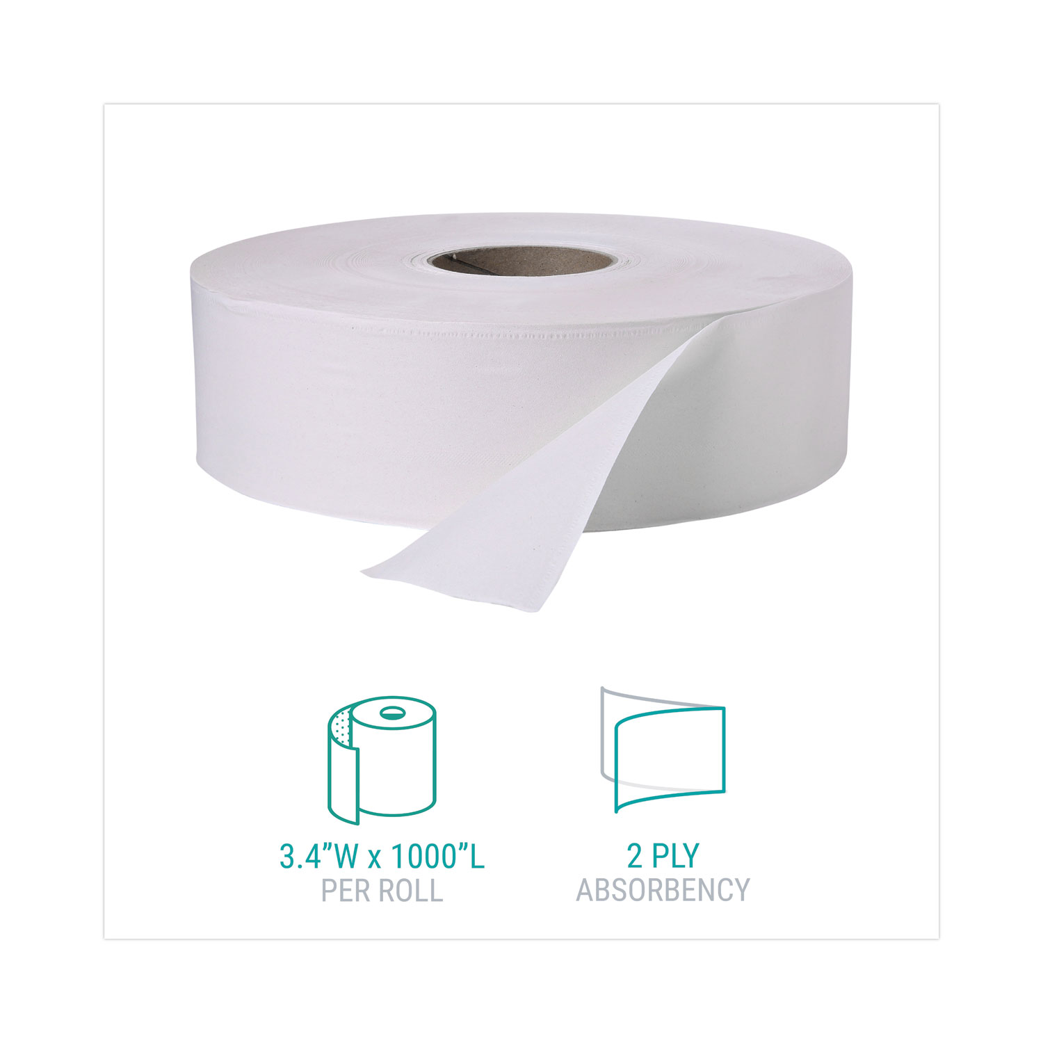 Windsoft® Jumbo Roll Bath Tissue, Septic Safe, 2 Ply, White, 3.4" x 1,000 ft, 12 Rolls/Carton