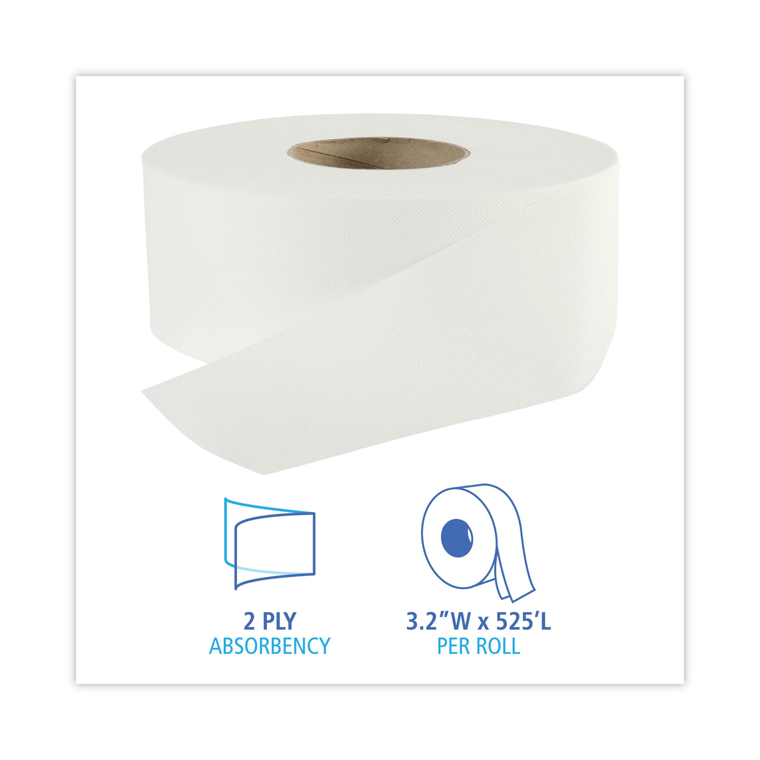 Boardwalk® Jumbo Roll Bathroom Tissue, Septic Safe, 2-Ply, White, 3.2 ...