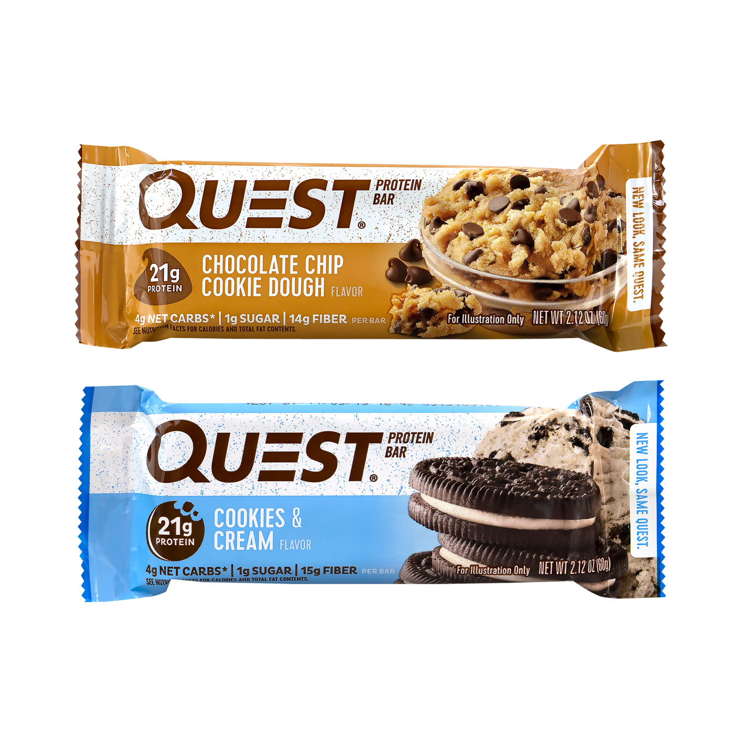 Quest® Protein Bar Value Pack, Chocolate Chip Cookie Dough, Cookies and Cream, 2.12 oz Bar, 14/Carton