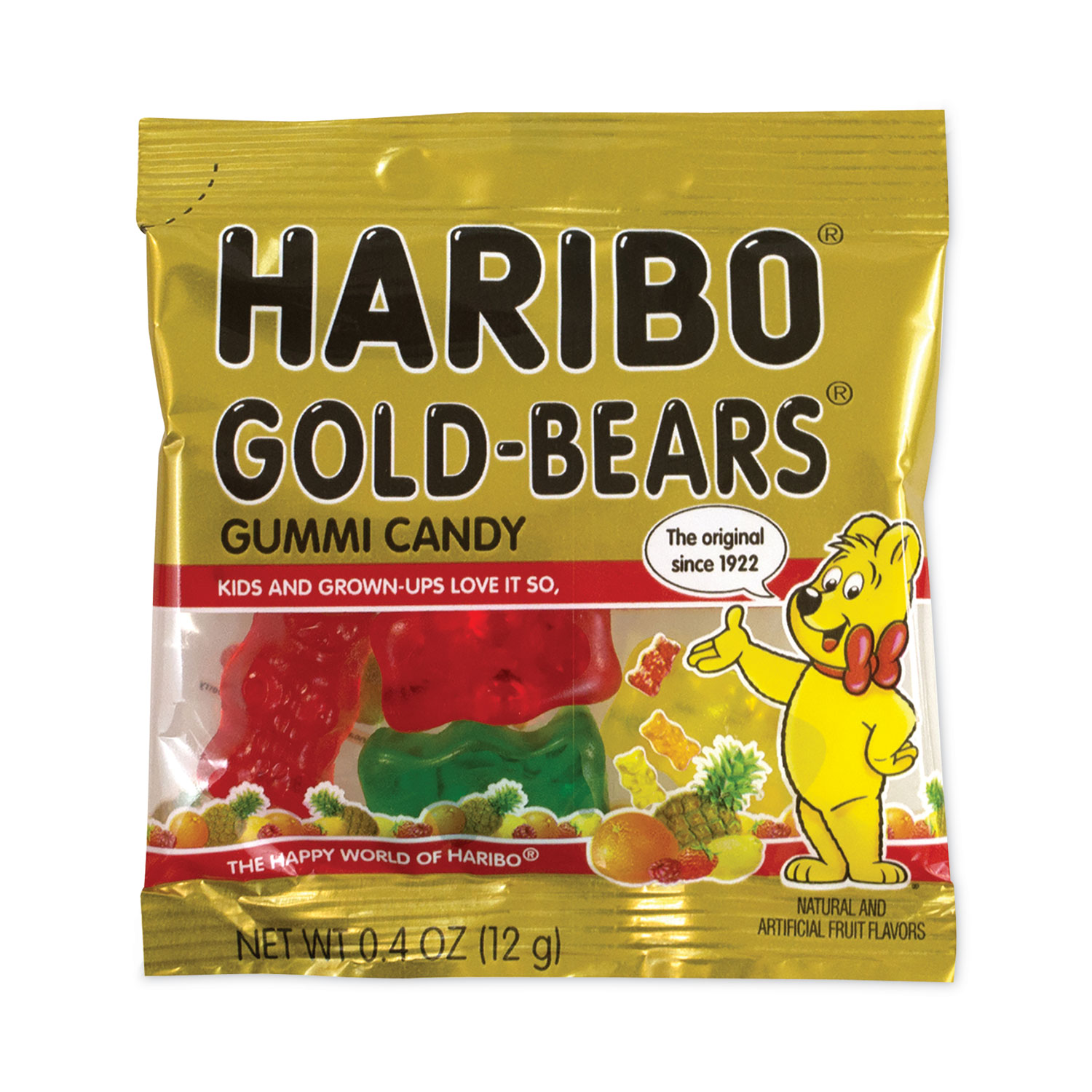 Goldbears Gummi Candy, 0.4 oz Pouches, Lemon; Orange; Pineapple; Rasberry; Strawberry, 54/Carton