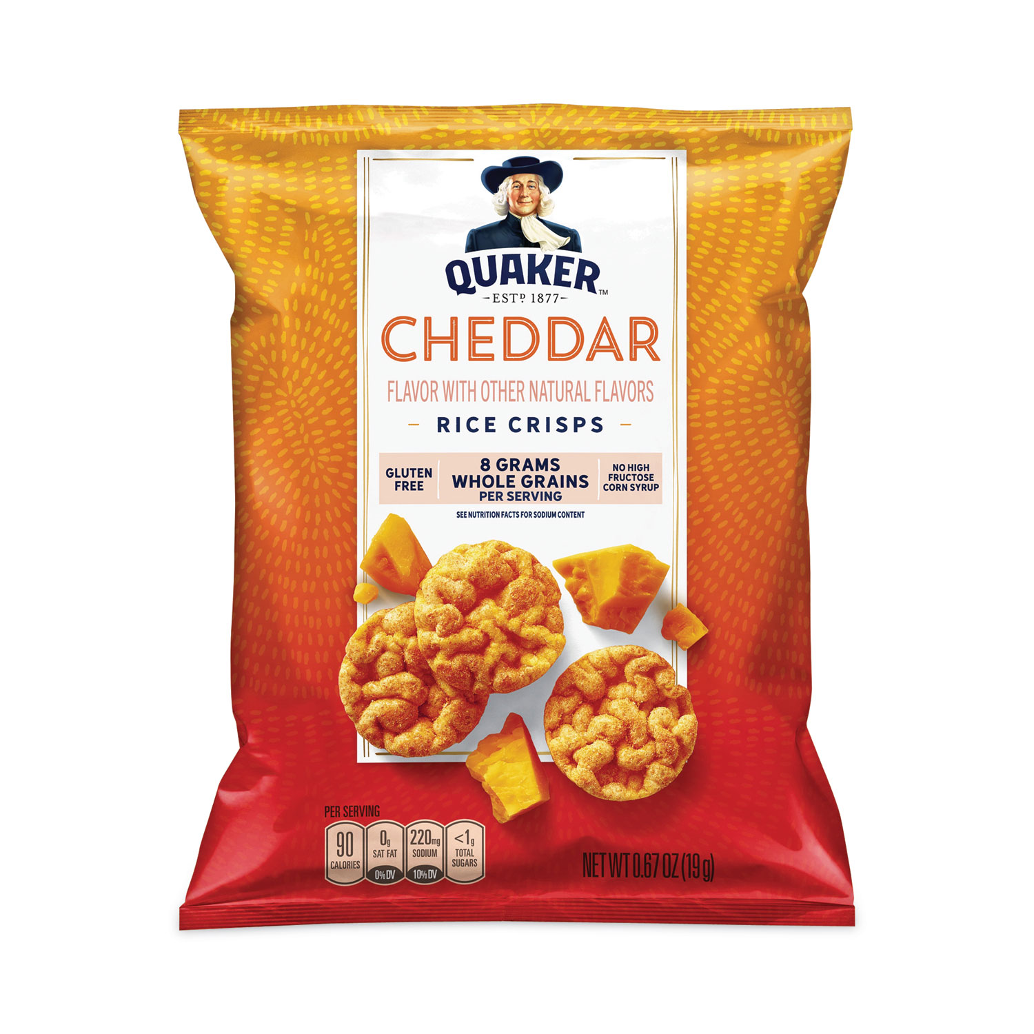 Rice Crisps, Cheddar Cheese, 0.67 oz Bag, 60 Bags/Carton