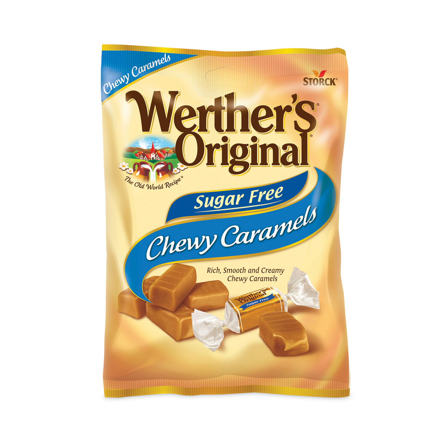 Sugar Free Chewy Caramel Candy, 1.46 oz Bag, 12 Bags/Carton