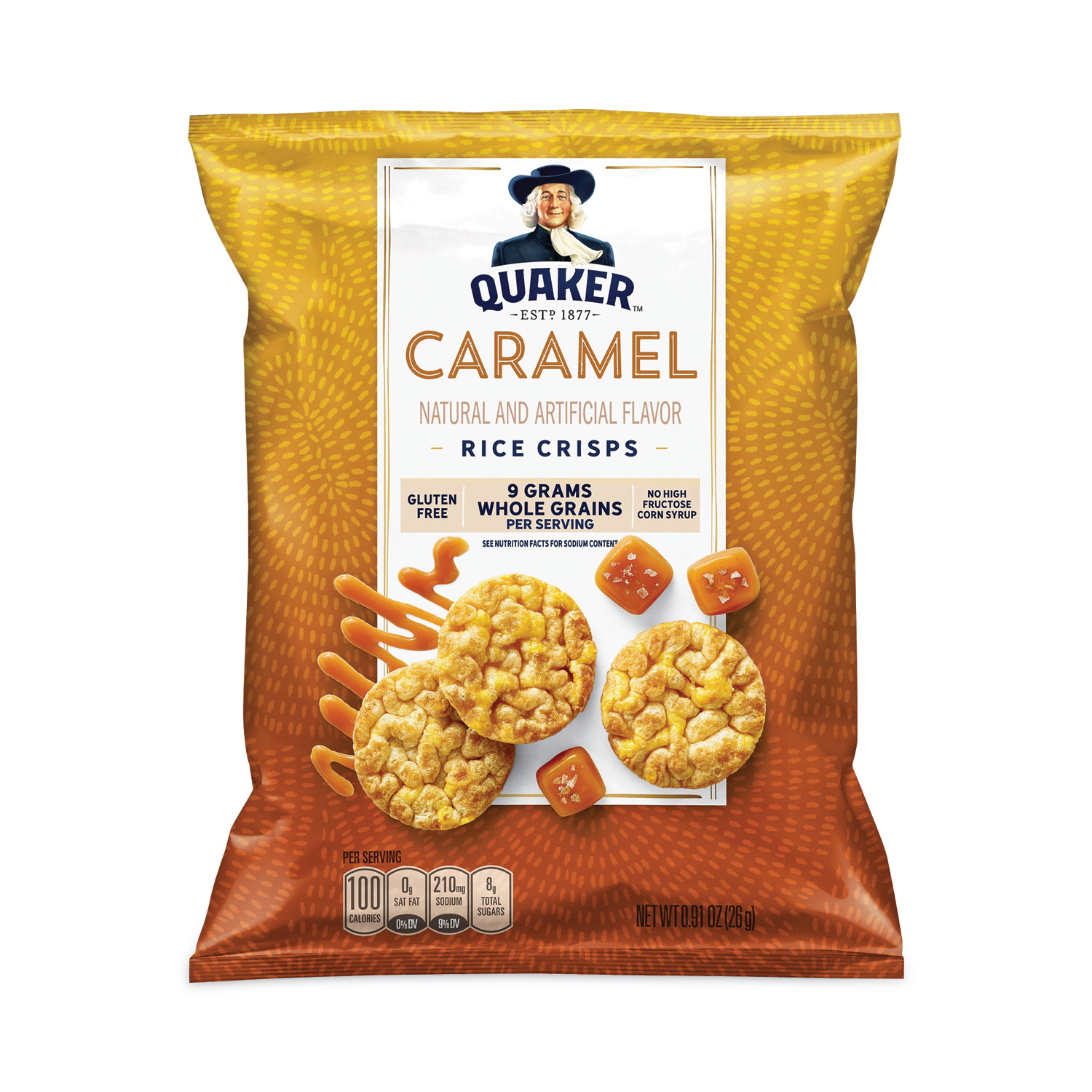 Rice Crisps, Caramel, 0.91 oz Bag, 60 Bags/Carton