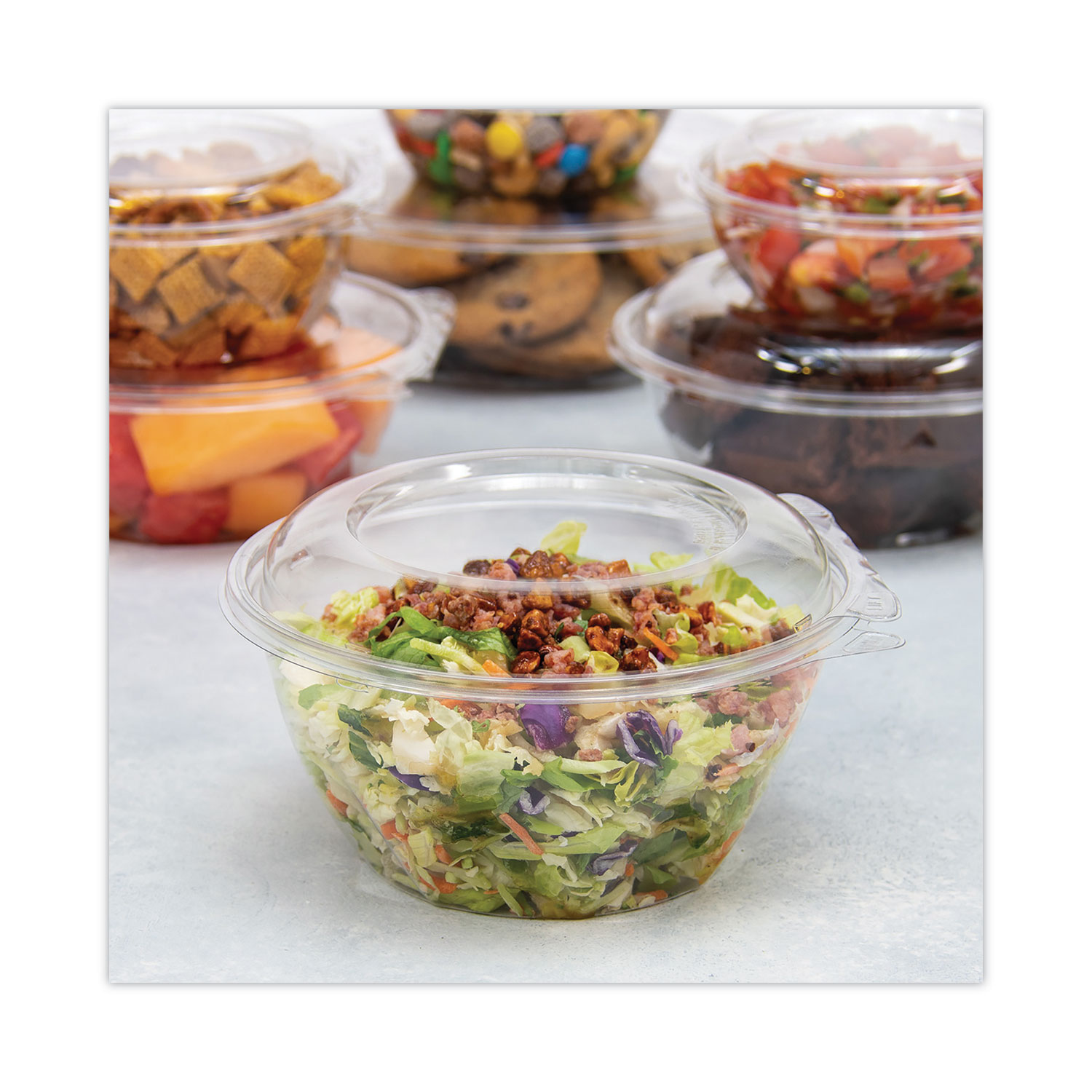 PET Tamper Resistant Hinged Salad Bowl with Dome Lid, 32 oz. (240 Bowls/Lids )