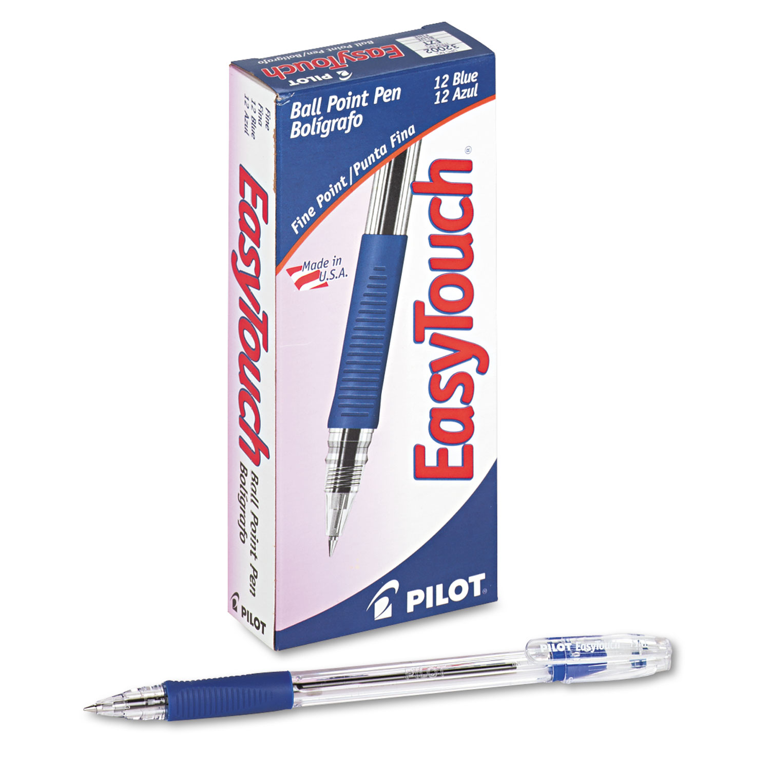  Pilot 32002 EasyTouch Stick Ballpoint Pen, Fine 0.7mm, Blue Ink, Clear Barrel, Dozen (PIL32002) 