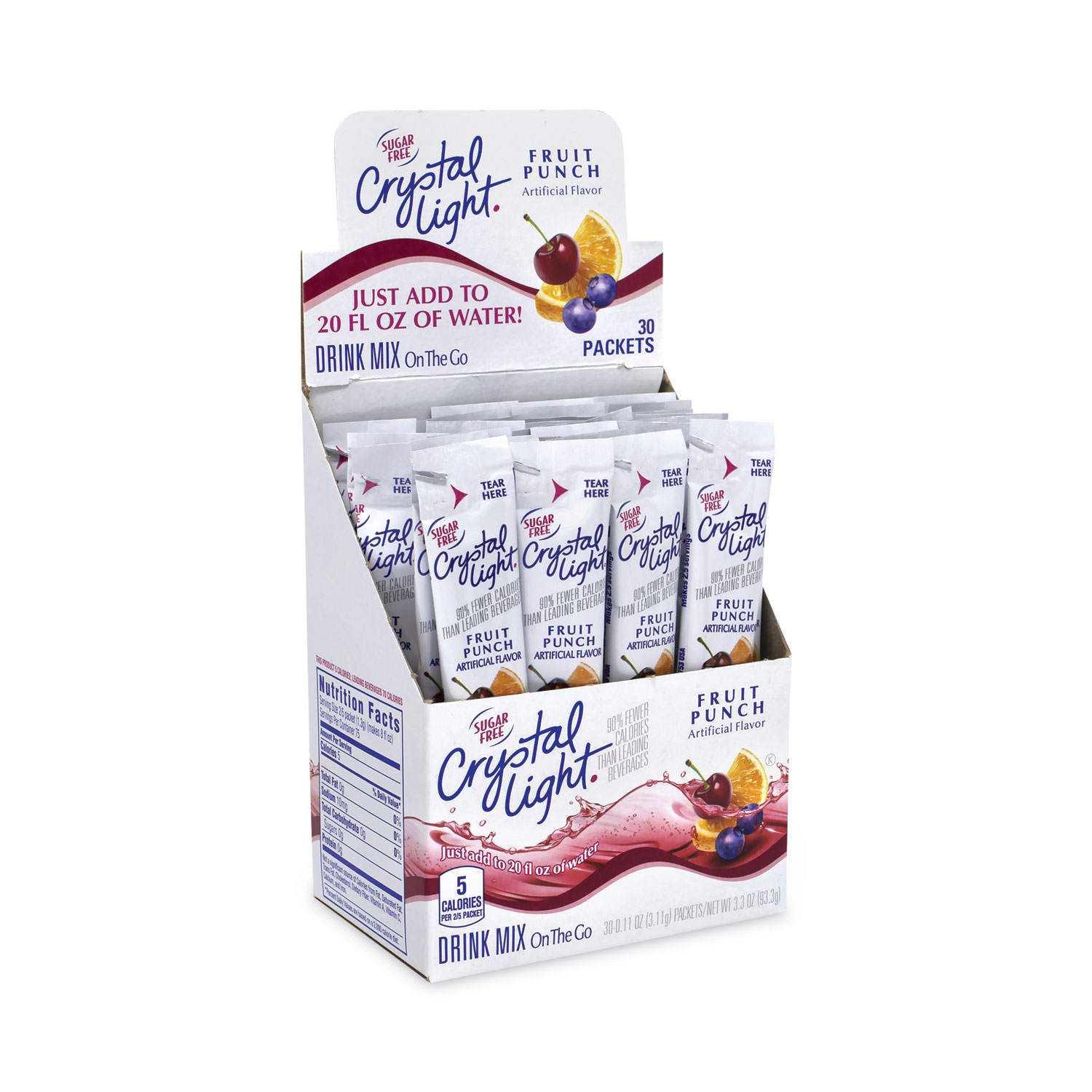 On-The-Go Sugar-Free Drink Mix, Fruit Punch, 0.11 oz Single-Serving Tubes, 30/Box, 2 Boxes/Carton