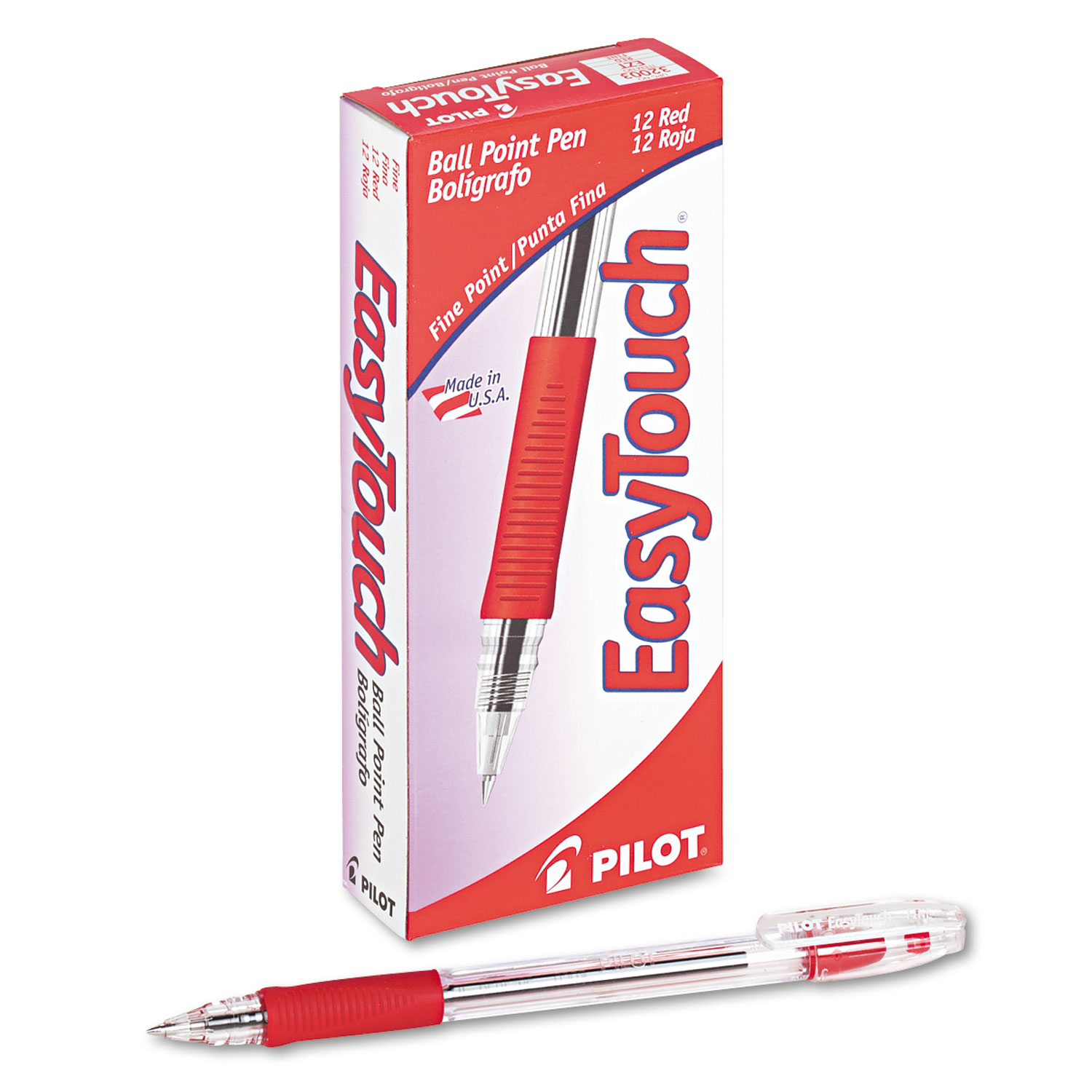Pilot® EasyTouch Stick Ballpoint Pen, Fine 0.7mm, Red Ink, Clear Barrel, Dozen