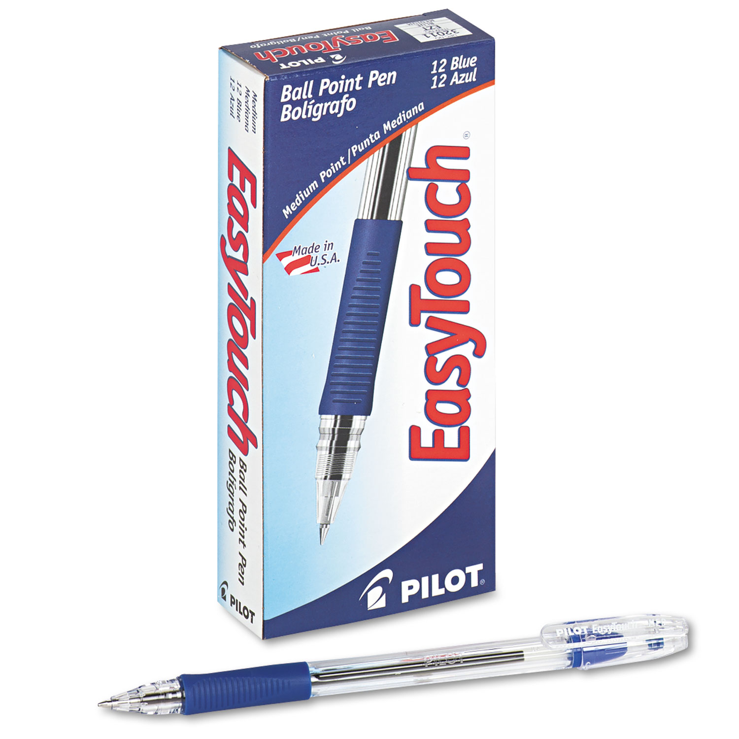  Pilot 32011 EasyTouch Stick Ballpoint Pen, Medium 1mm, Blue Ink, Clear Barrel, Dozen (PIL32011) 
