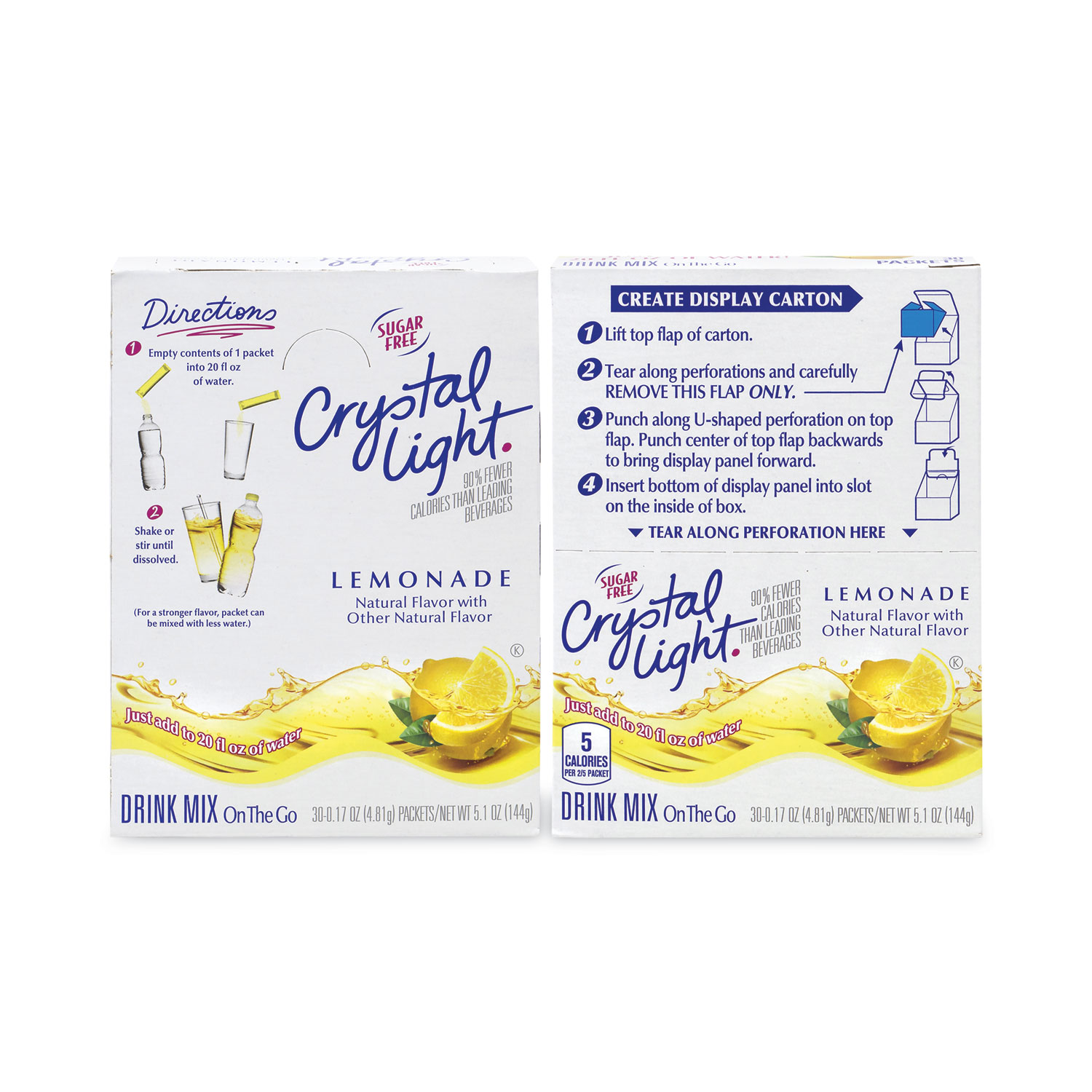 On-The-Go Sugar-Free Drink Mix, Lemonade, 0.17 oz Single-Serving Tubes, 30/Pack, 2 Packs/Carton