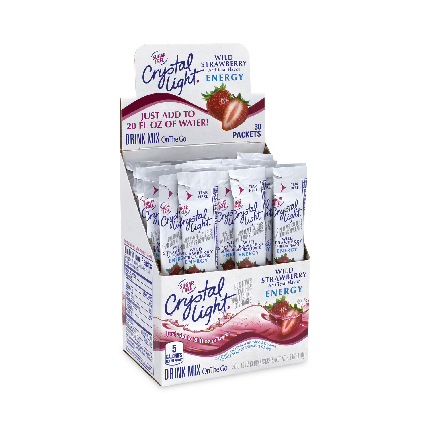 On-The-Go Sugar-Free Drink Mix, Wild Strawberry Energy, 0.13 oz Single-Serving, 30/Pack, 2 Packs/Carton