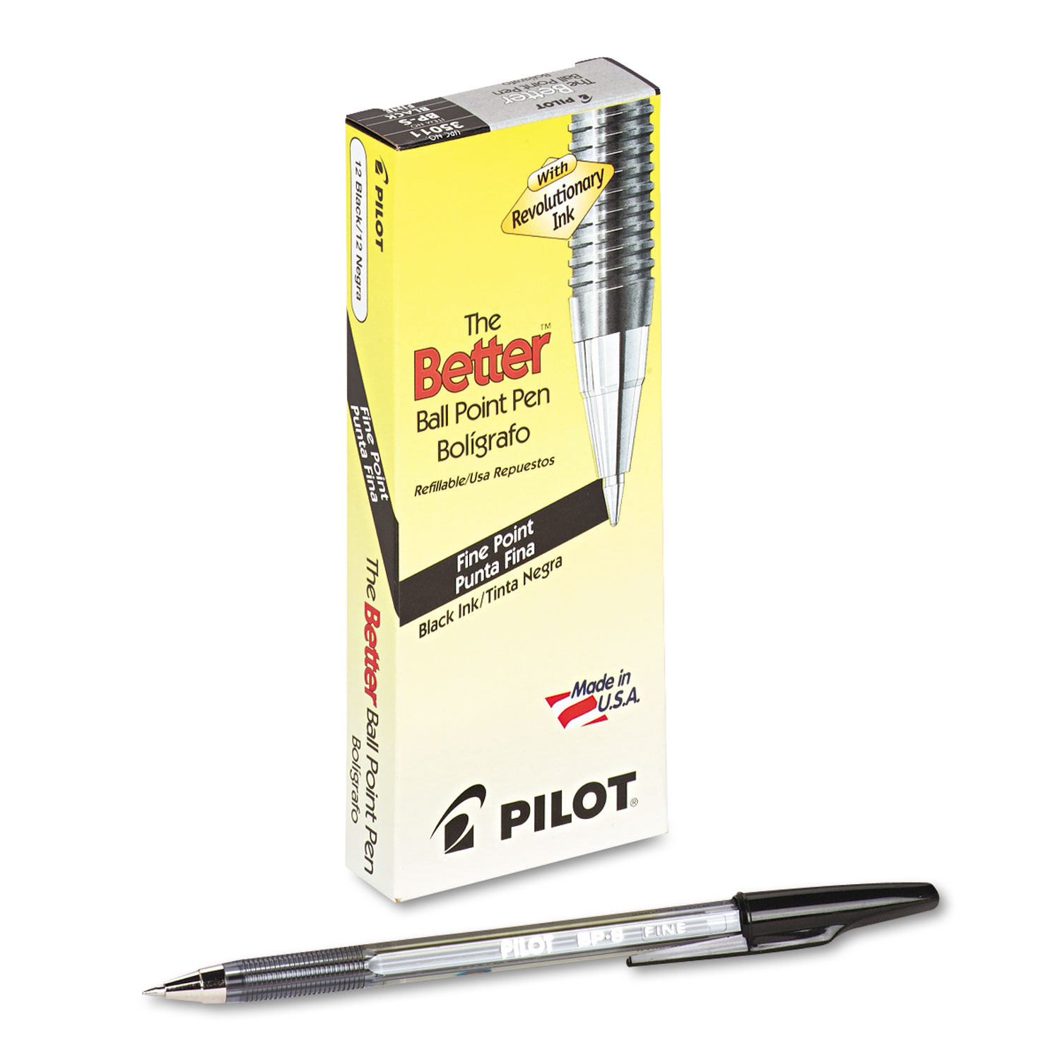  Pilot 35011 Better Stick Ballpoint Pen, Fine 0.7mm, Black Ink, Smoke Barrel, Dozen (PIL35011) 
