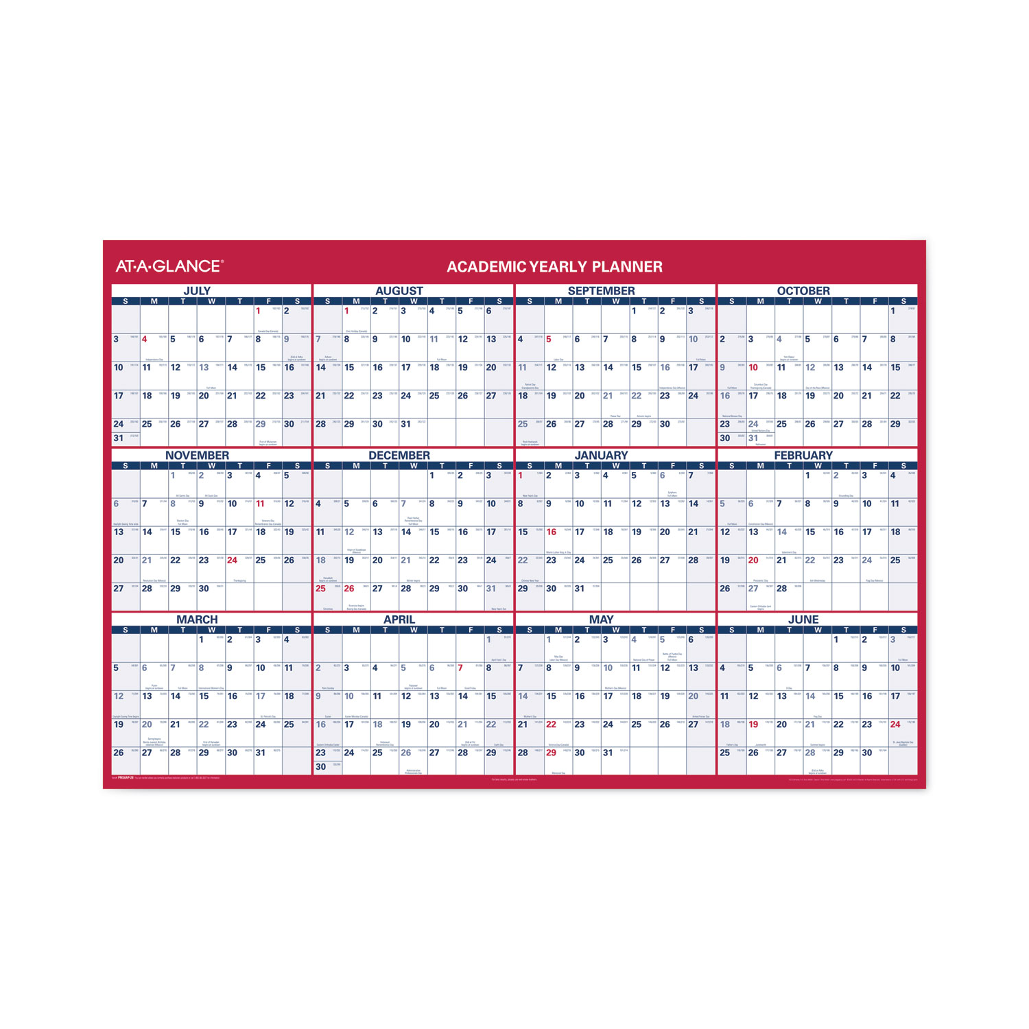 ATAGLANCE® Academic Erasable Reversible Extra Large Wall Calendar, 48