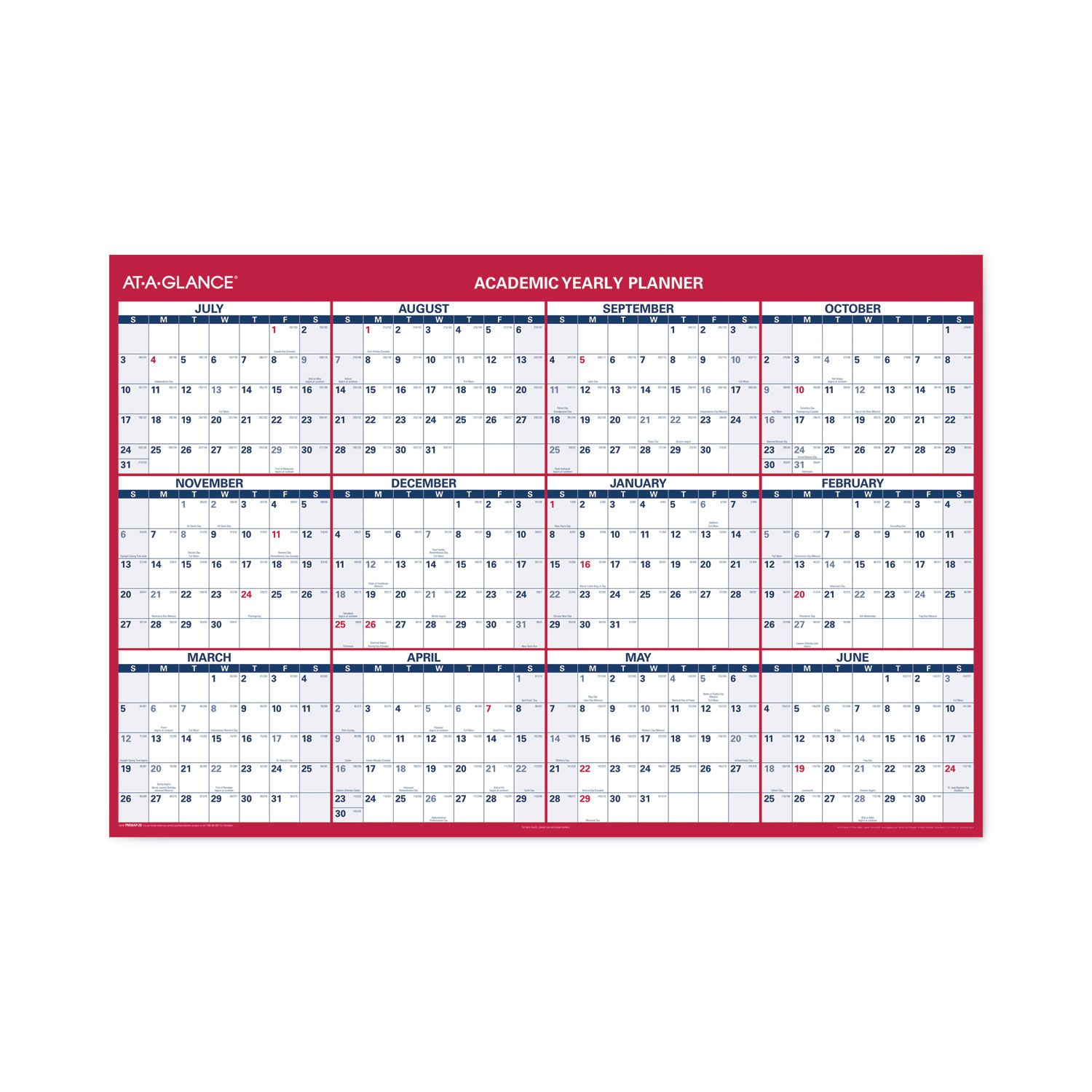 AT A GLANCE Academic Erasable Reversible Extra Large Wall Calendar 48 