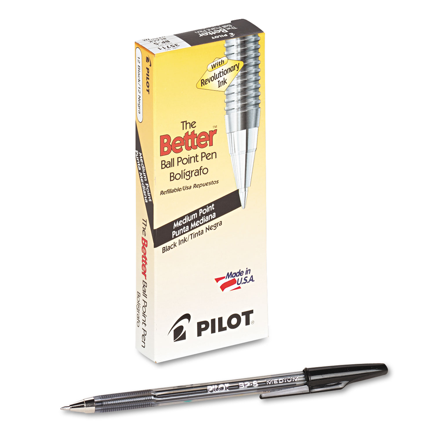  Pilot 35711 Better Stick Ballpoint Pen, Medium 1mm, Black Ink, Smoke Barrel, Dozen (PIL35711) 