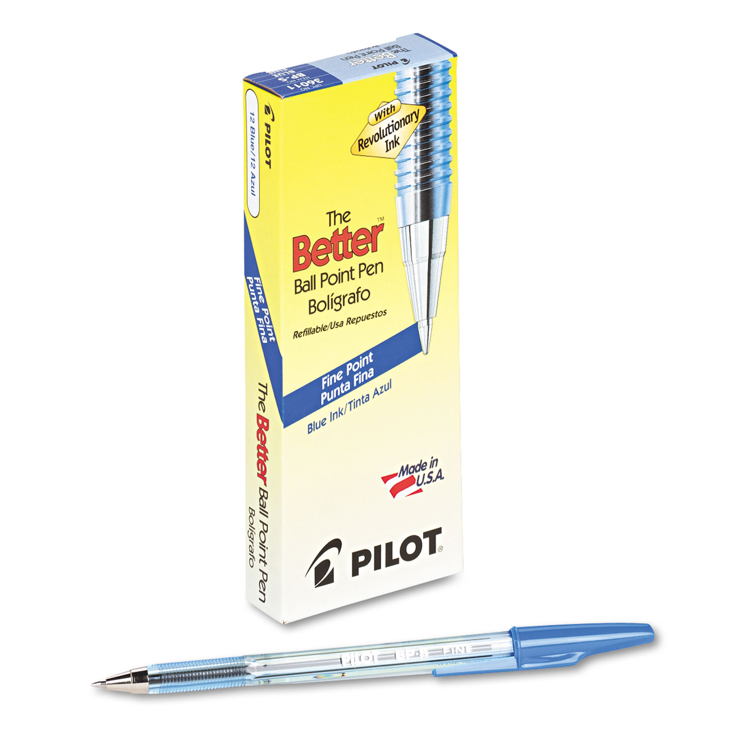  Pilot 36011 Better Stick Ballpoint Pen, Fine 0.7mm, Blue Ink, Translucent Blue Barrel, Dozen (PIL36011) 