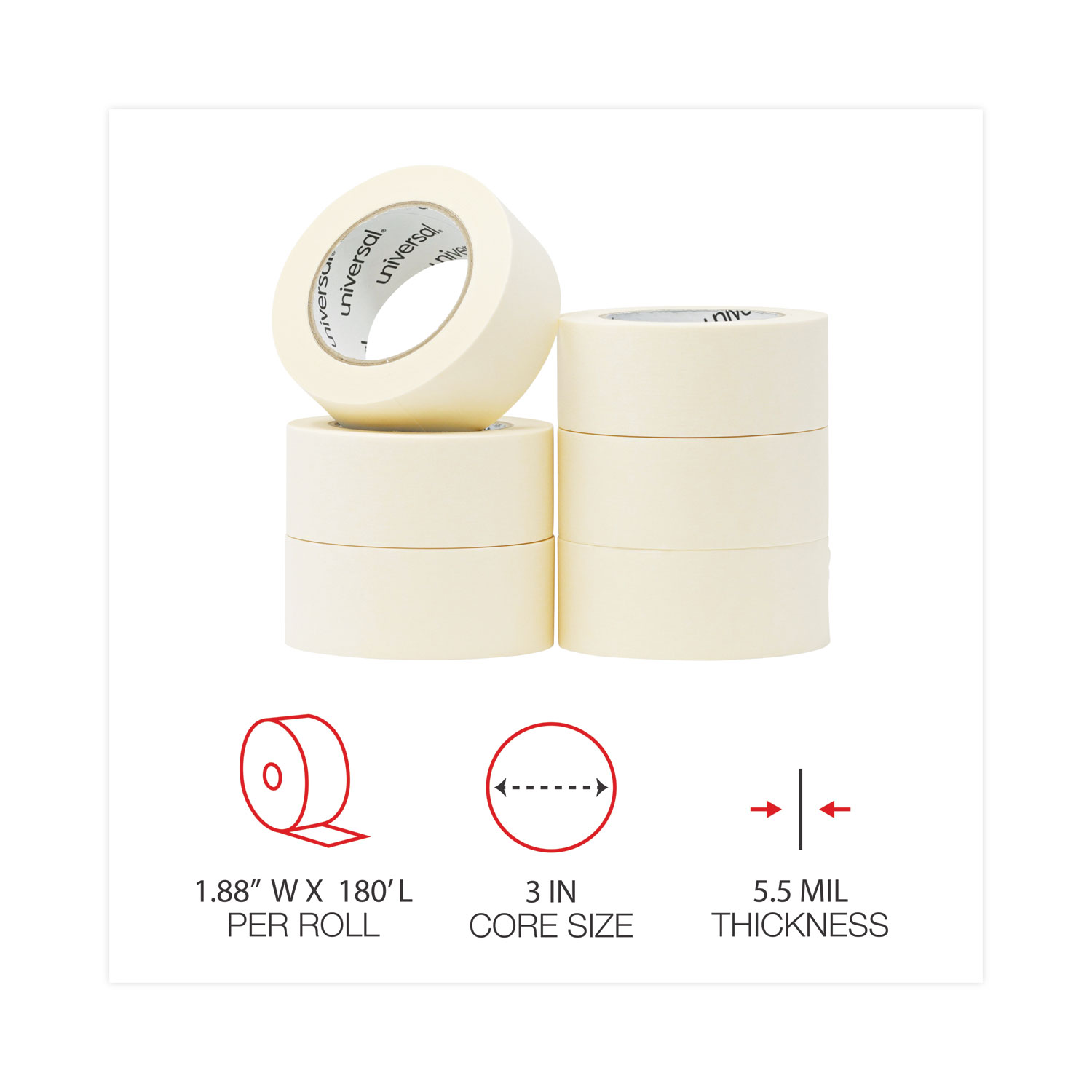 Utility Grade Masking Tape, 5 mil, 48 mm x 54.8m, Beige