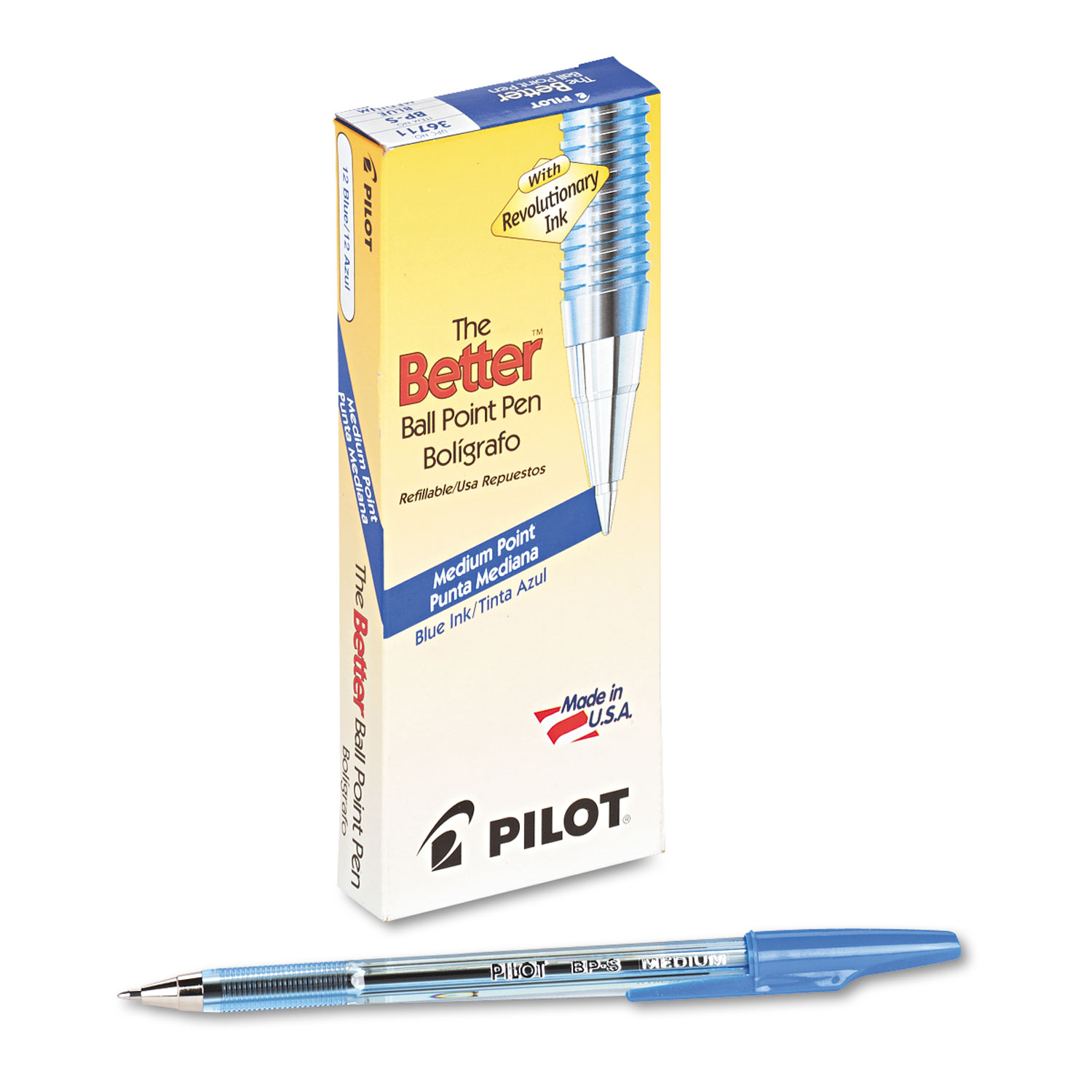  Pilot 36711 Better Stick Ballpoint Pen, Medium 1mm, Blue Ink, Translucent Blue Barrel, Dozen (PIL36711) 