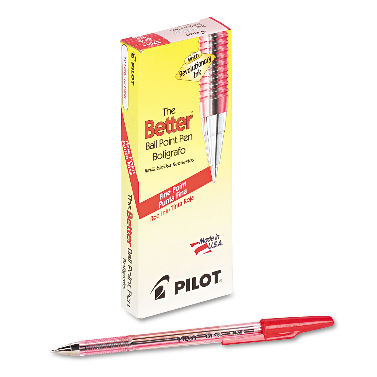  Pilot 37011 Better Stick Ballpoint Pen, Fine 0.7mm, Red Ink, Translucent Red Barrel, Dozen (PIL37011) 