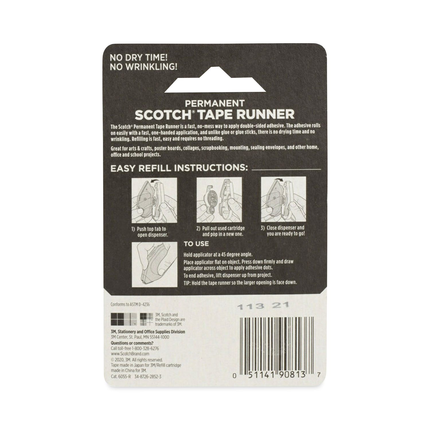 Refill for the Redesigned Scotch 6055 Tape Runner Dispenser, 0.31 x 49 ft,  Dries Clear - mastersupplyonline
