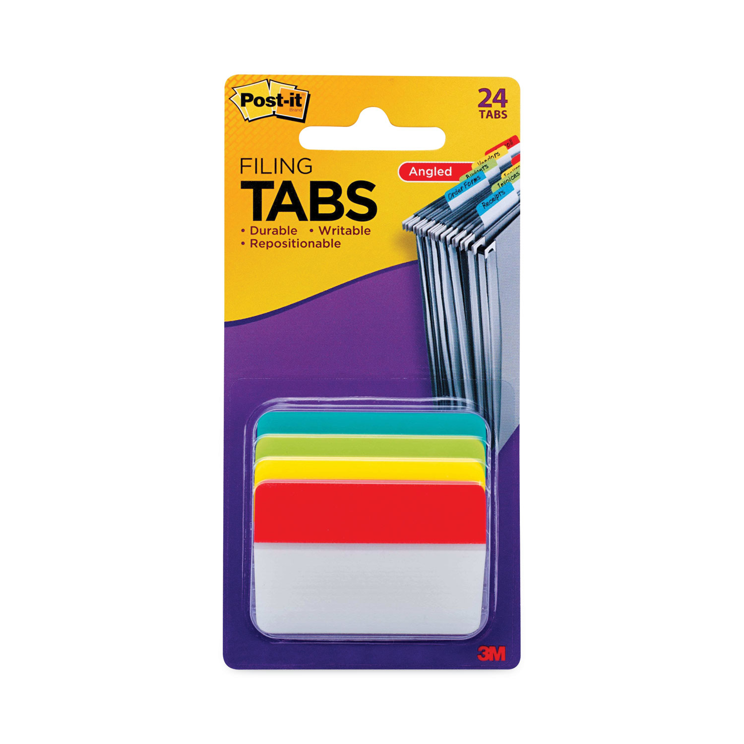 2 Plain Solid Color Angled Tabs, 1/5-Cut, Assorted Colors, 2 Wide, 24/Pack