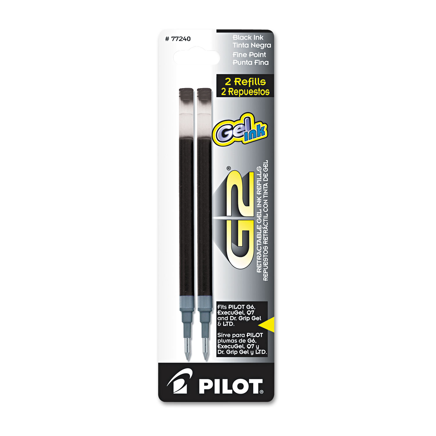  Pilot 77240 Refill for Pilot Gel Pens, Fine Point, Black Ink, 2/Pack (PIL77240) 