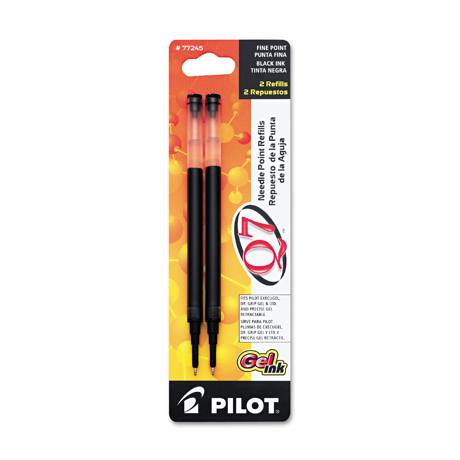  Pilot 77245 Refill for Pilot Retractable Gel Roller Ball Pens, Needle Tip, Fine Point, Black Ink, 2/Pack (PIL77245) 