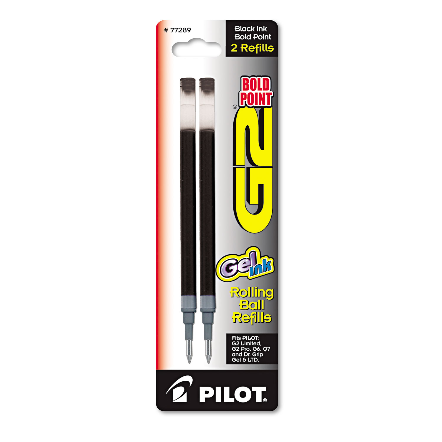 Pilot PIL77289 Refill for Pilot G2 Gel Ink Pens, Bold Point, Black Ink, 2/Pack (PIL77289) 