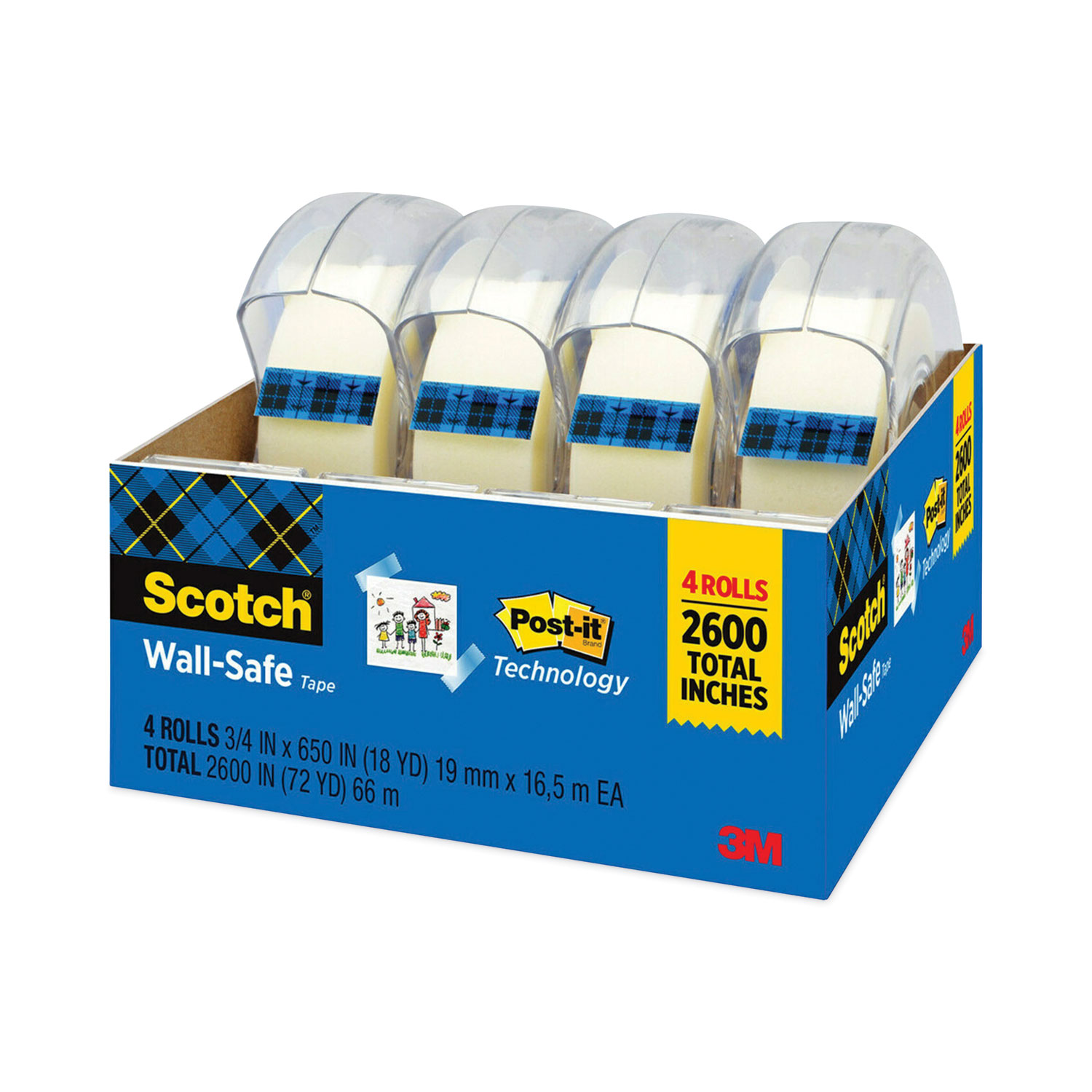 Wall-Safe Tape, 1 Core, 0.75 X 66.66 Ft, Clear, 6/pack
