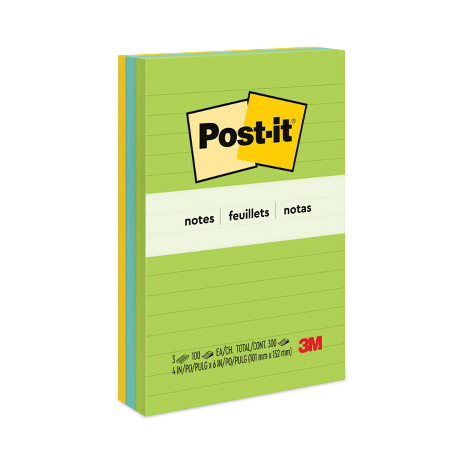 Self-Stick Note Pads, Note Ruled, 4 x 6, Yellow, 100 Sheets/Pad, 12  Pads/Pack