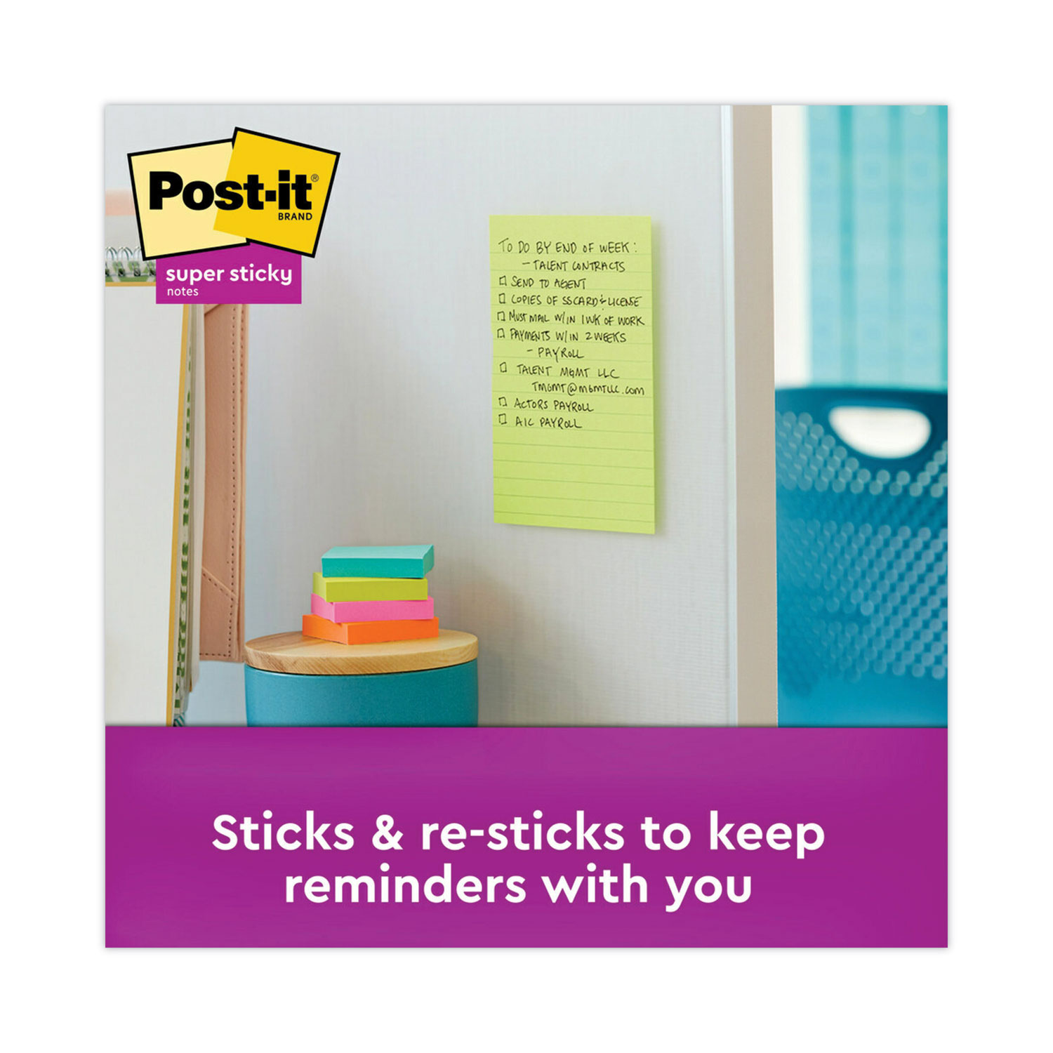 Post-it Pads in Supernova Neon Collection Colors, 2 x 2, 90