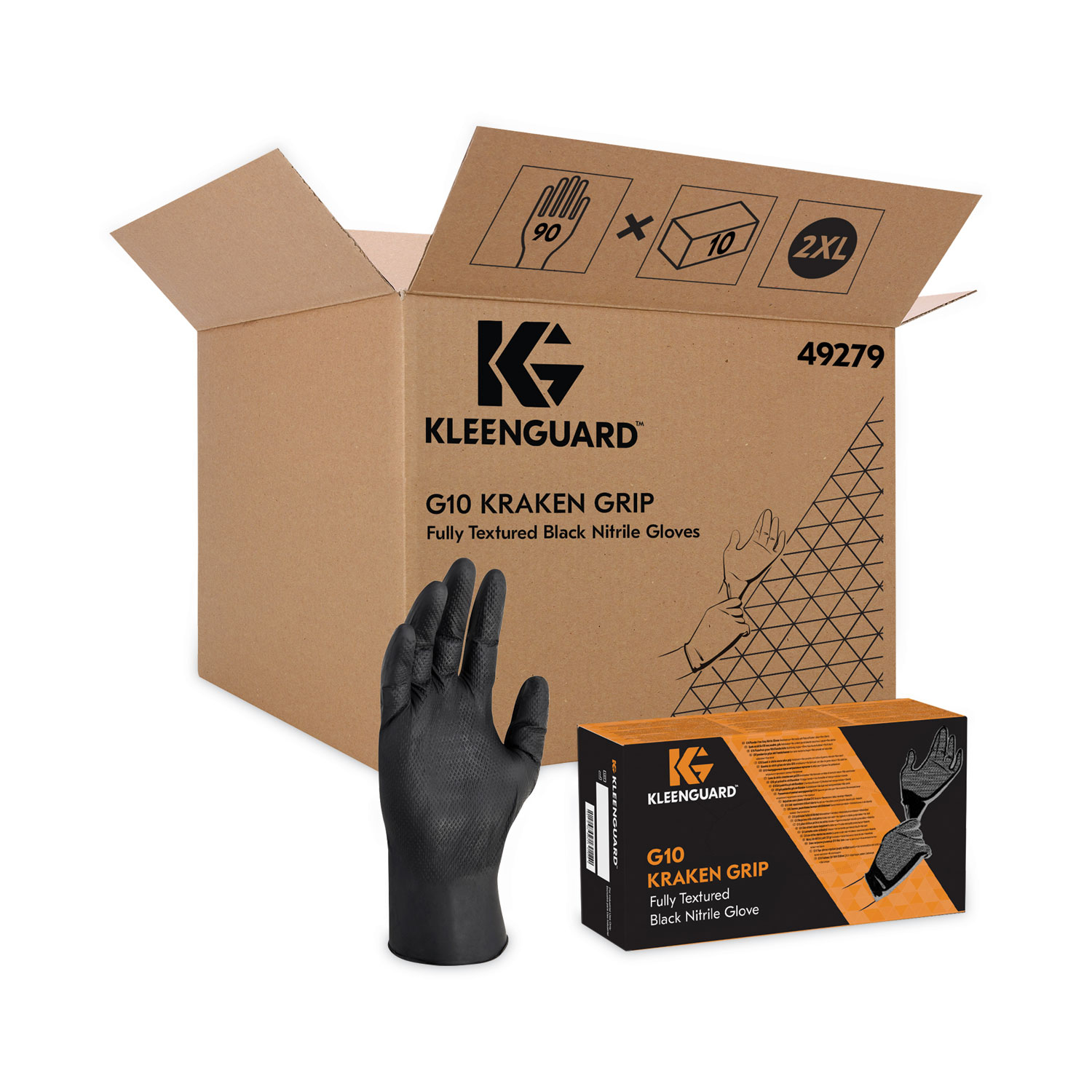 G10 Kraken Grip Nitrile Gloves, Powder-Free, XX-Large, 6 mil Thick, 9.5" Long, Black, 90/Box, 10 Boxes/Carton