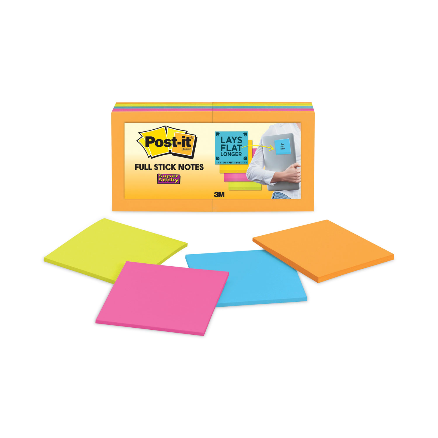 Post-it® Super Sticky Full Adhesive Notes, 3 in. x 3 in., Energy Boost  Collection, 4 Pads/Pack