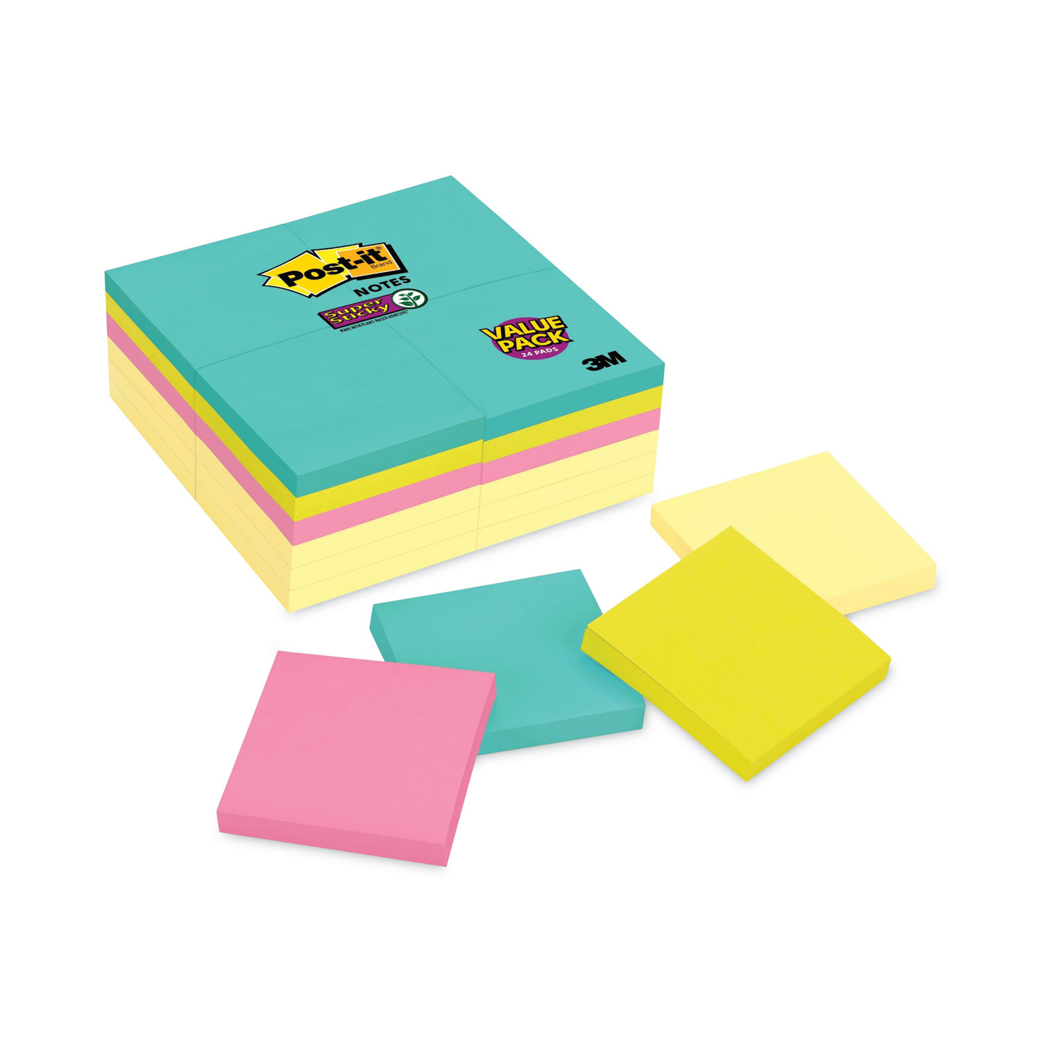 Self-Stick Note Pad Cabinet Pack, 3 x 3, Yellow, 90 Sheets/Pad, 24 Pads/Pack  - mastersupplyonline