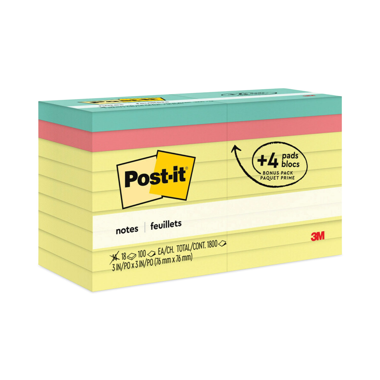 Post-it Super Sticky Notes, 4 in x 4 in, Canary Yellow, Lined, 3 Pads/Pack