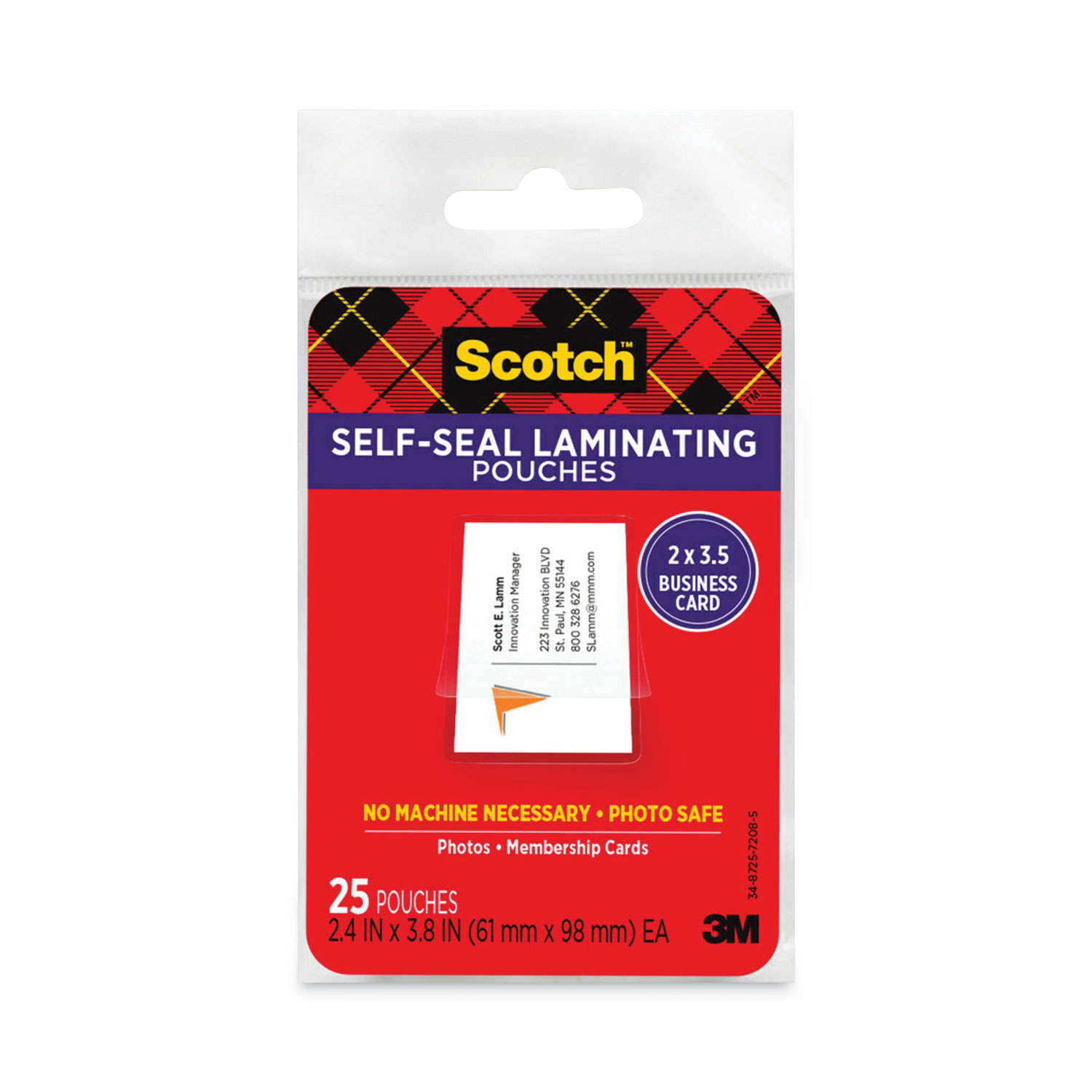 Self-Sealing Laminating Pouches, 9.5 mil, 3.88″ x 2.44″, Gloss Clear, 25/Pack