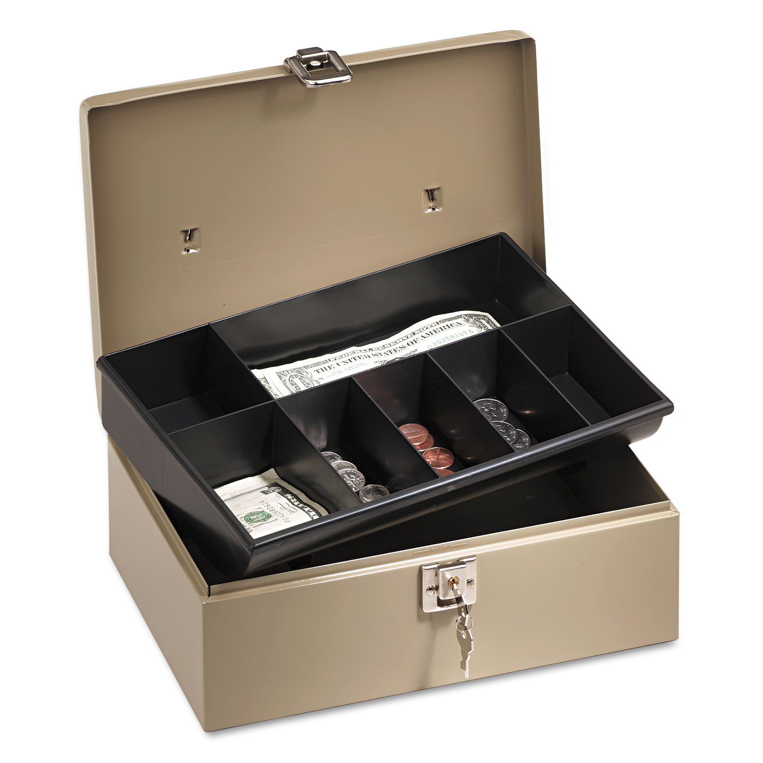  SecurIT 4963 Lock'n Latch Steel Cash Box w/7 Compartments, Key Lock, Pebble Beige (ICX94190023) 