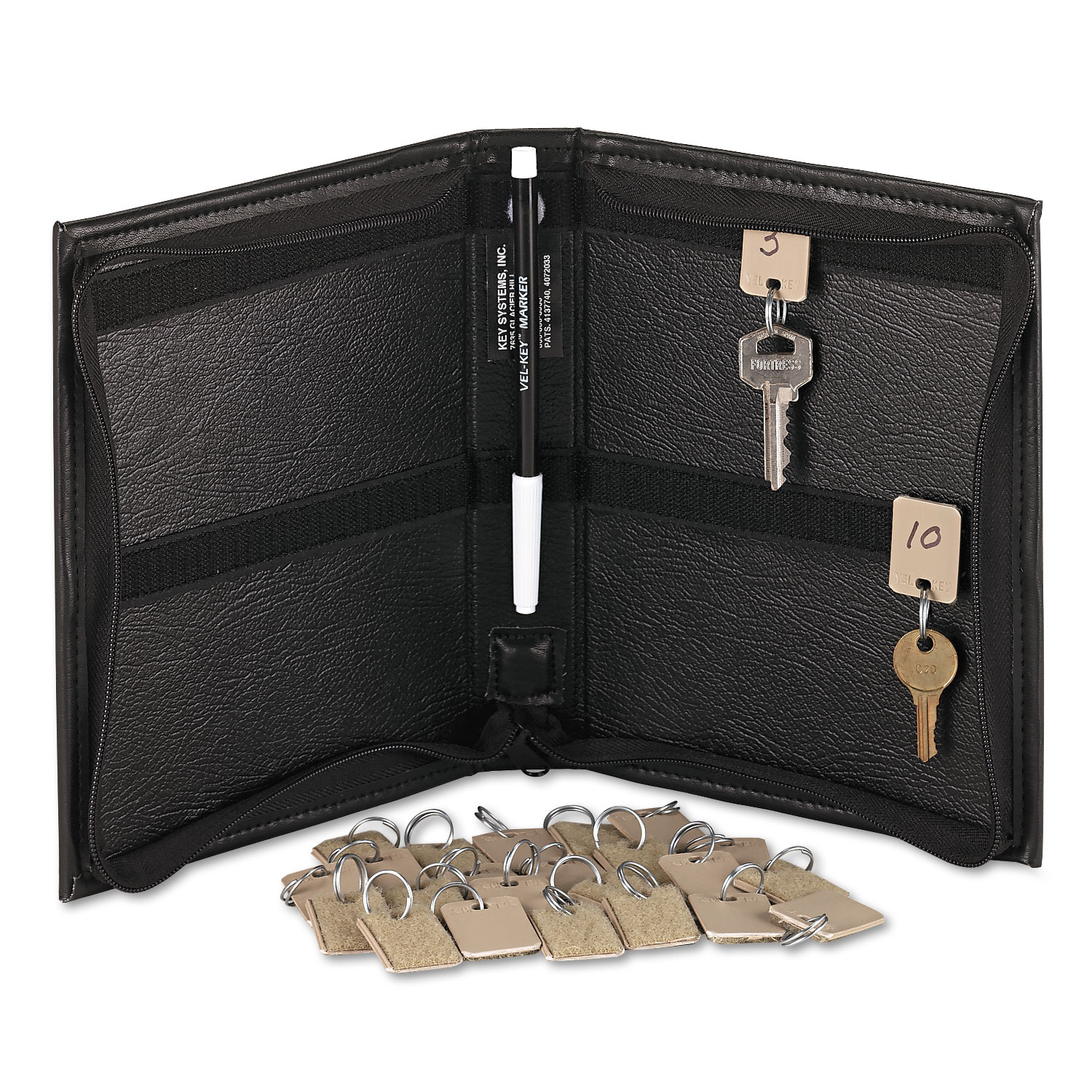 Security-Backed Zippered Case, 24-Key,Vinyl, Black, 7 x 1 x 8 3/8