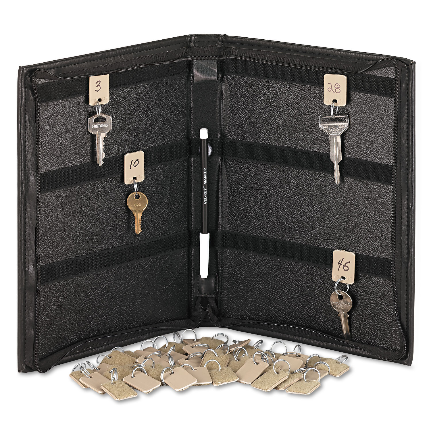 Security-Backed Zippered Case, 48-Key, Vinyl, Black, 9 x 1 x 11 5/8