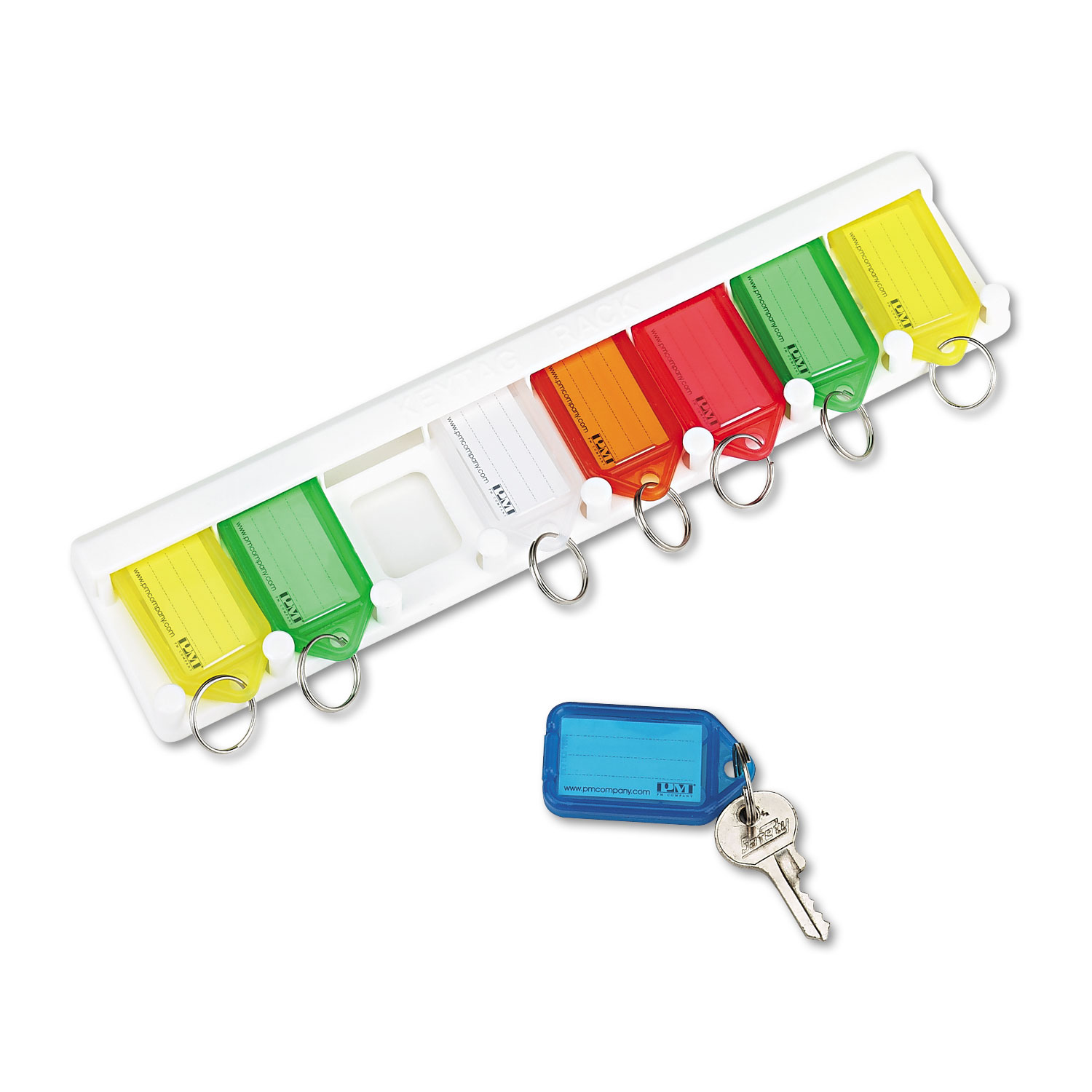  SecurIT 4991 Color-Coded Key Tag Rack, 8-Key, Plastic, White, 10 1/2 x 1/4 x 2 1/2 (ICX94190032) 